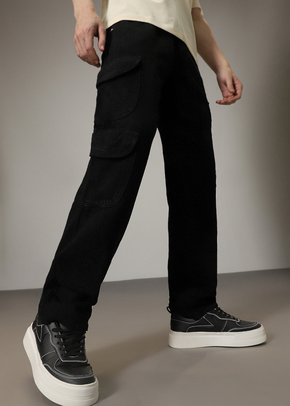 Black Double Pocket Cargo Denim