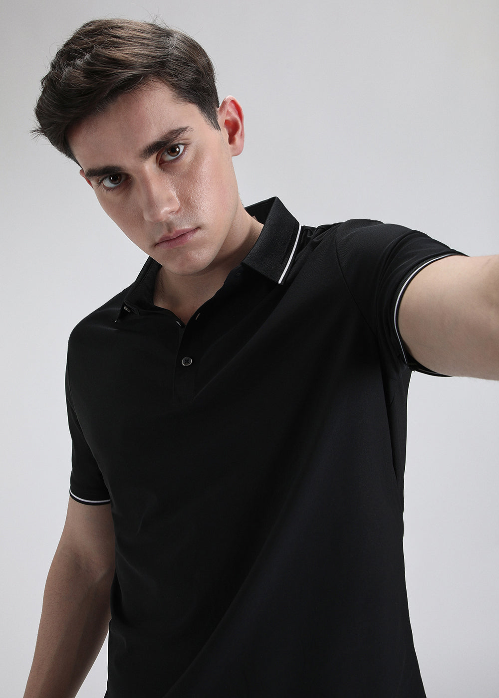 Soft Black Plain Stitchless Polo T-shirt