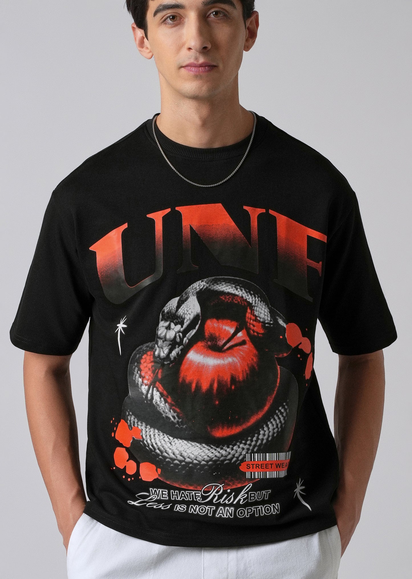 Black Print Relaxed Fit T- shirt