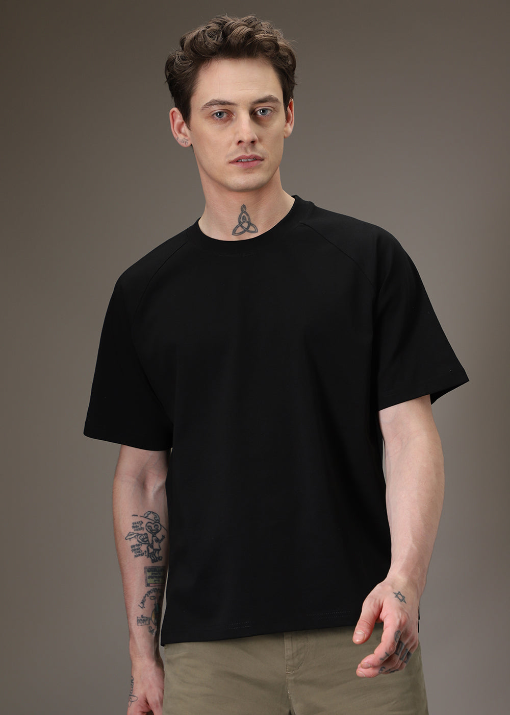 Black Plain Raglan Oversized T-shirt