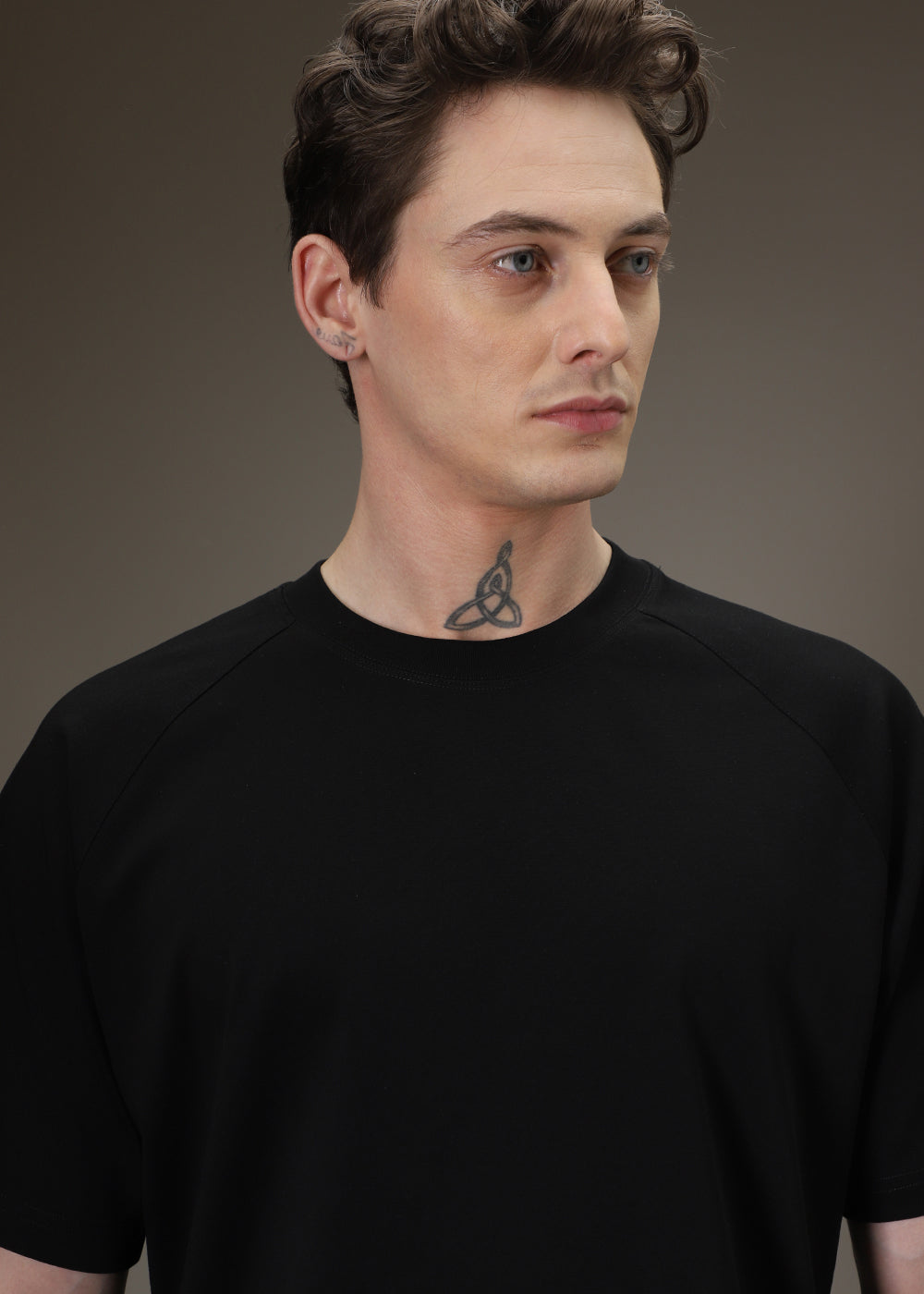 Black Plain Raglan Oversized T-shirt
