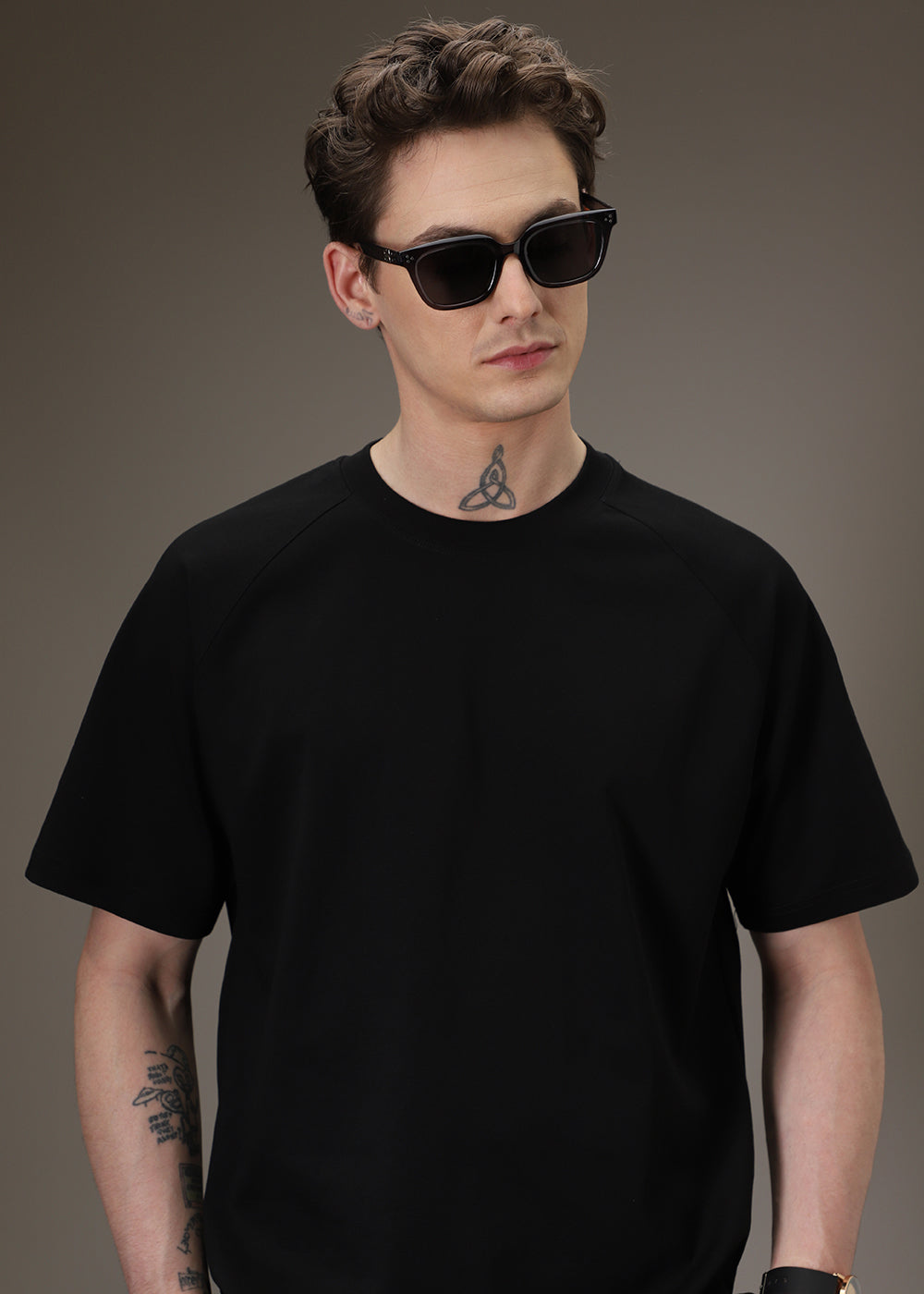 Black Plain Raglan Oversized T-shirt