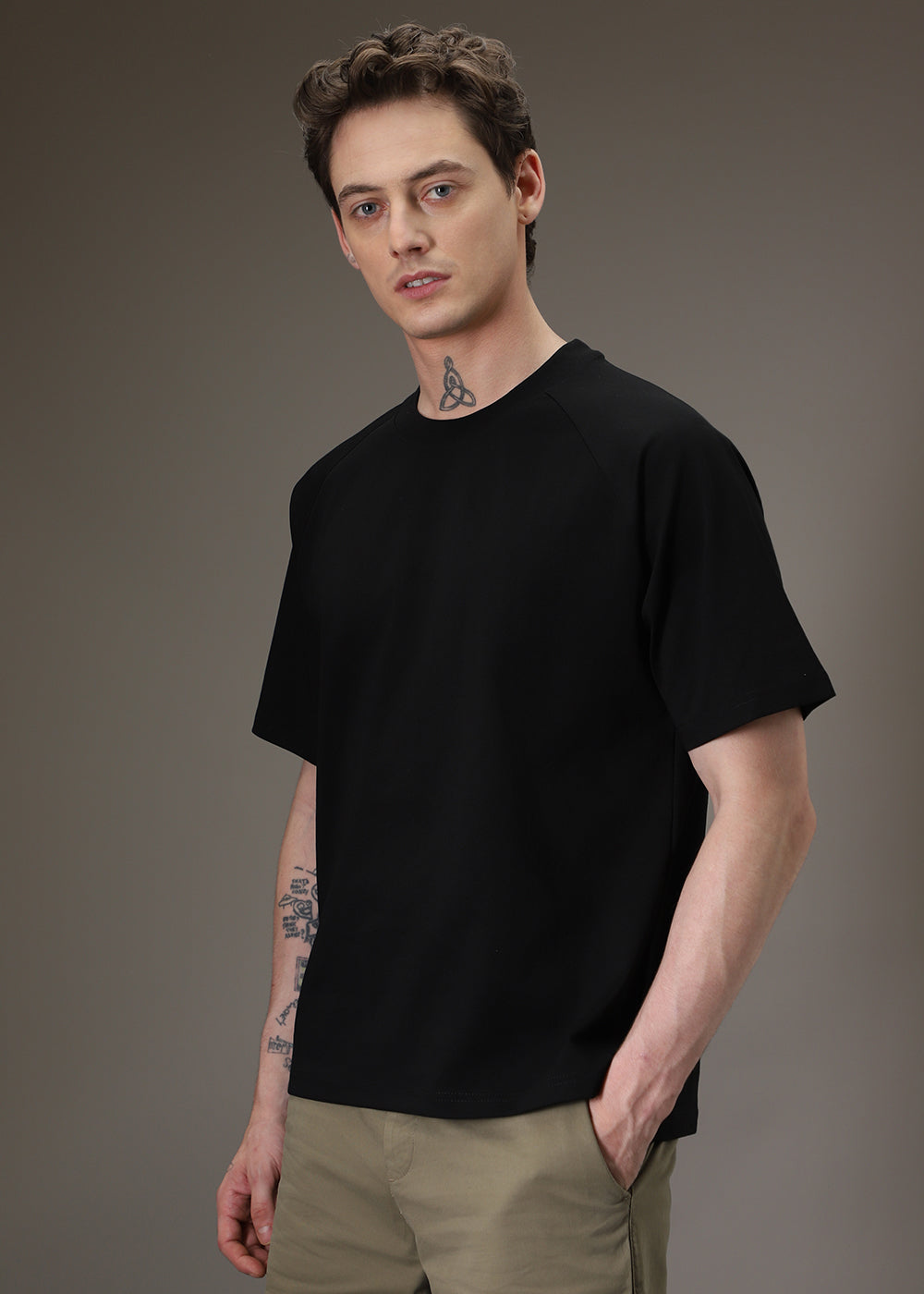 Black Plain Raglan Oversized T-shirt