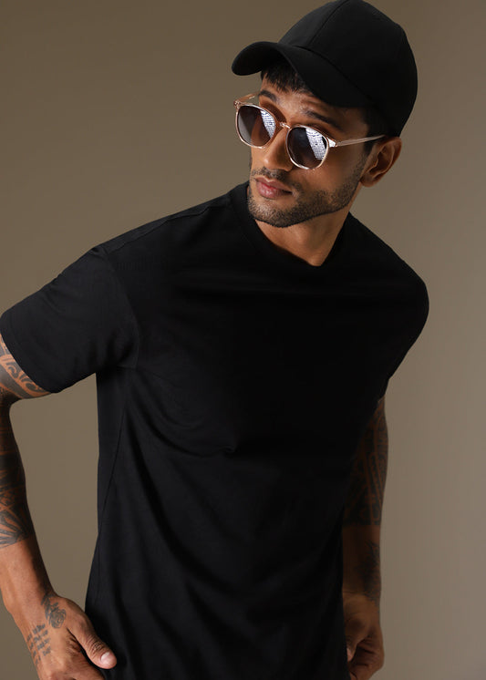 Black Self Pattern Regular T-Shirt