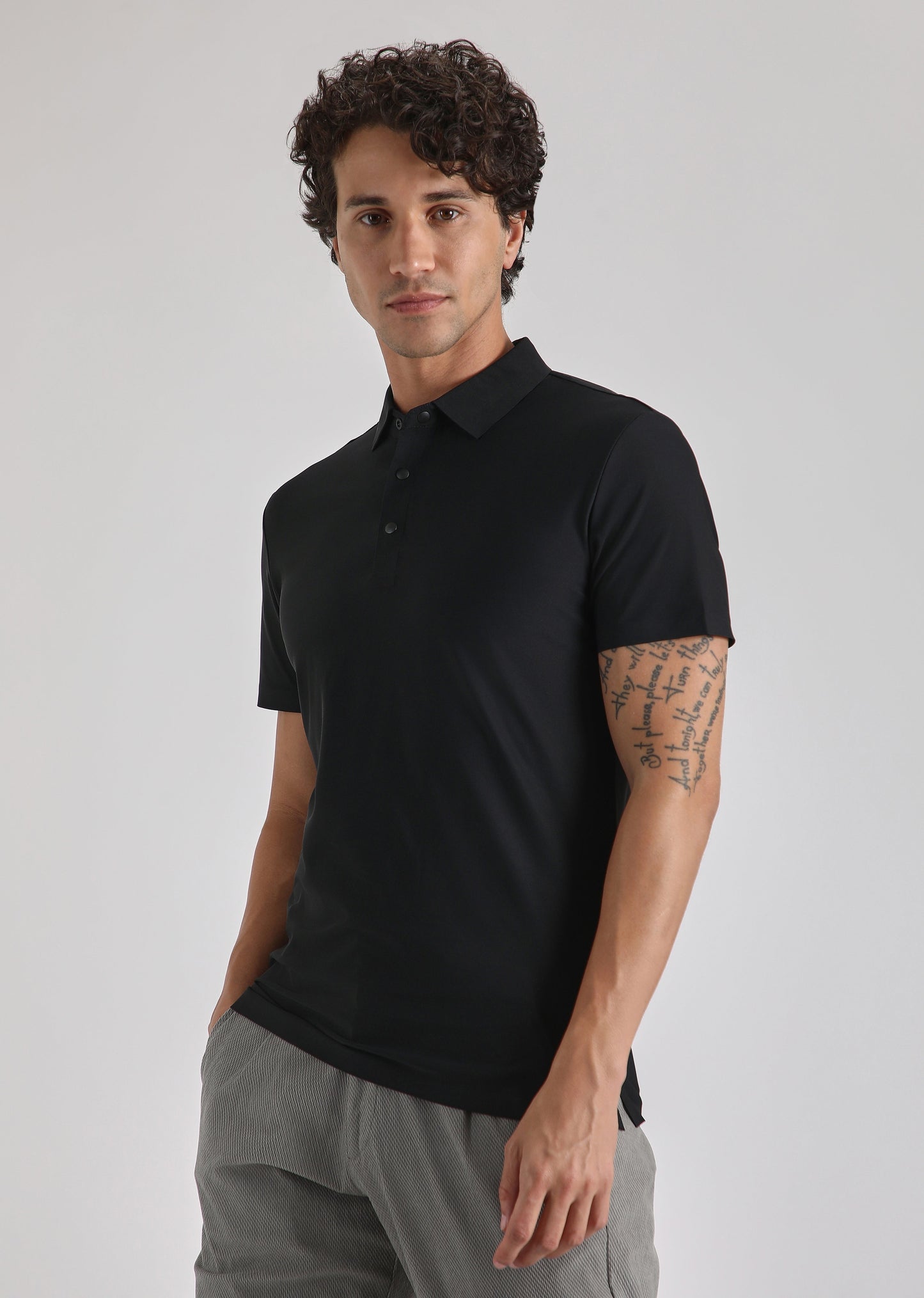Black Plain Stitchless Polo T-shirt