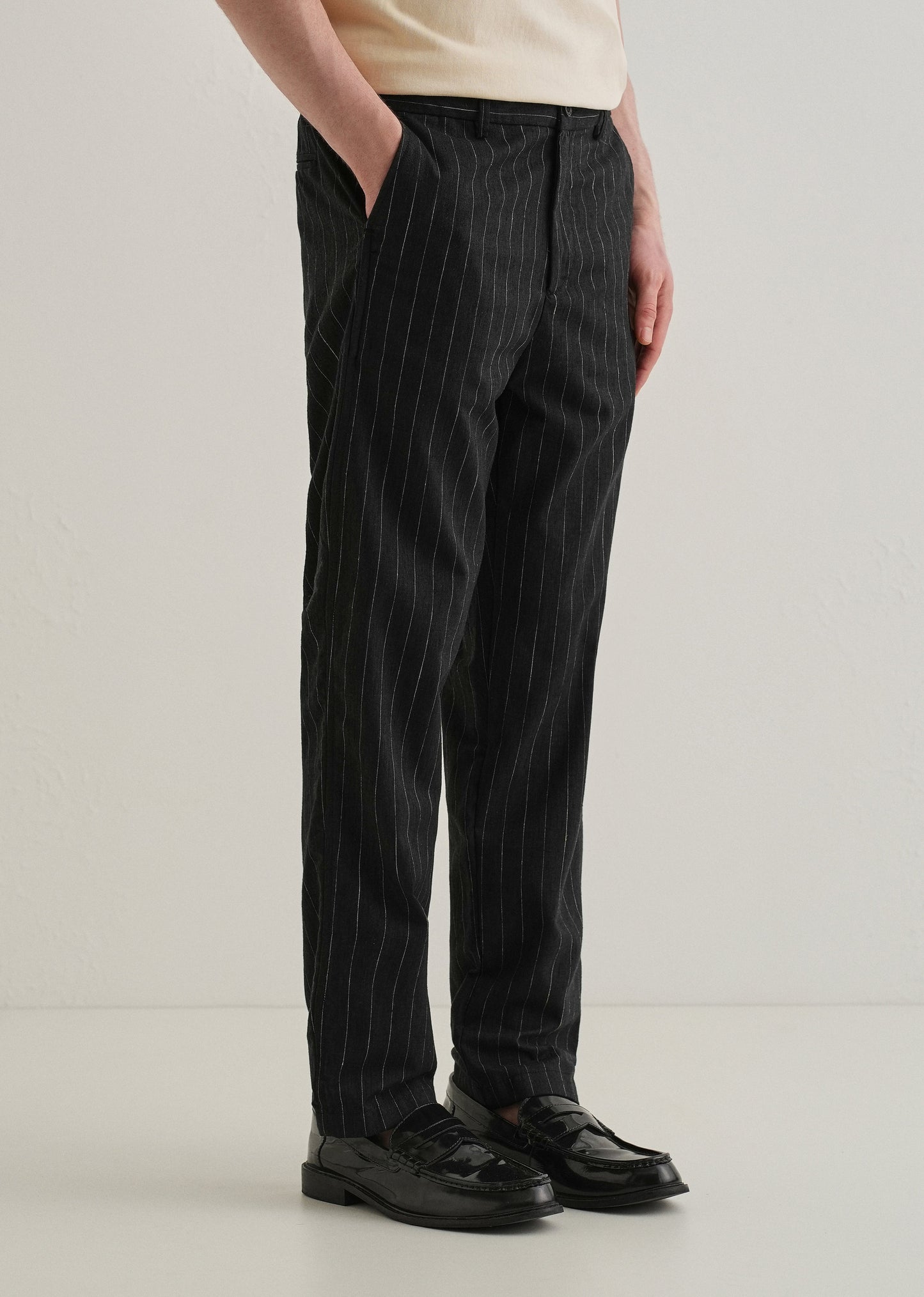 Black Stripe Relaxed Linen Trouser