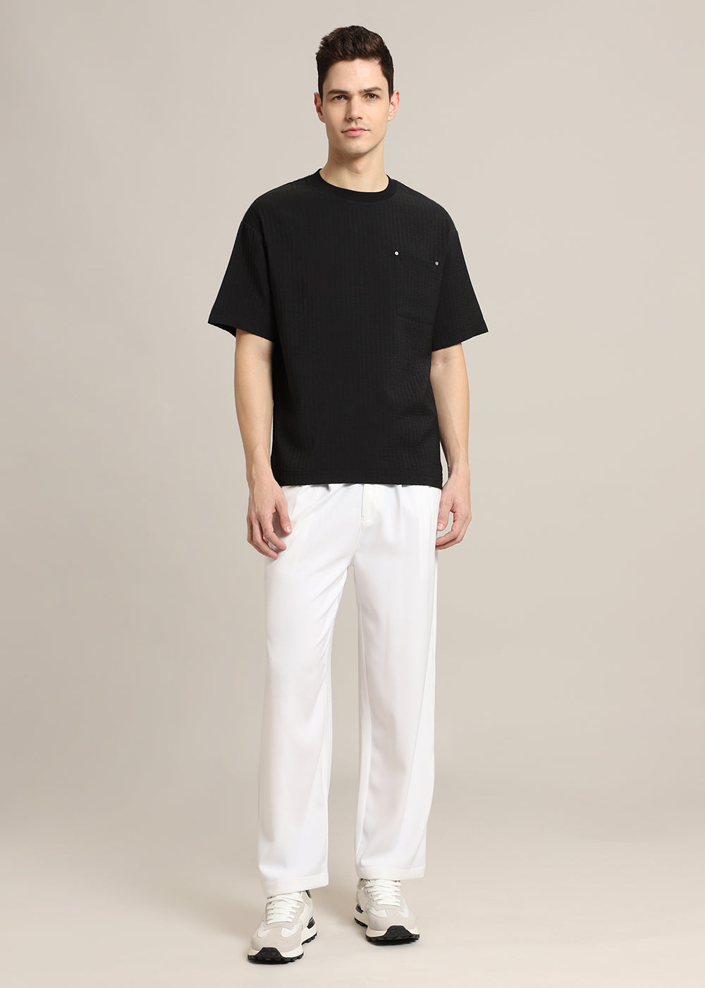 Black Plain Textured Oversized T-shirt