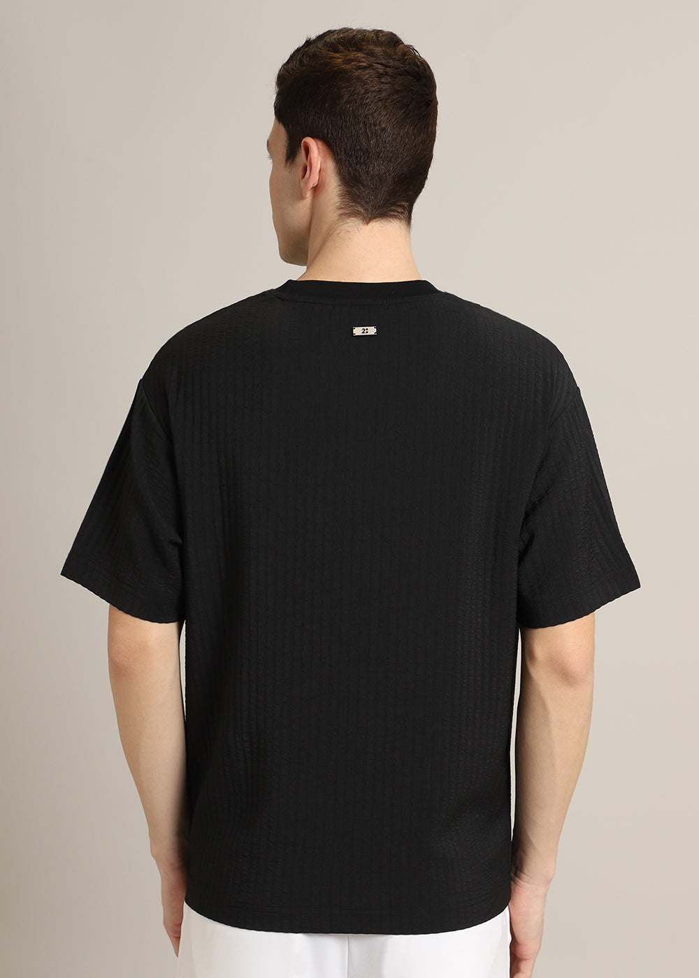 Black Plain Textured Oversized T-shirt