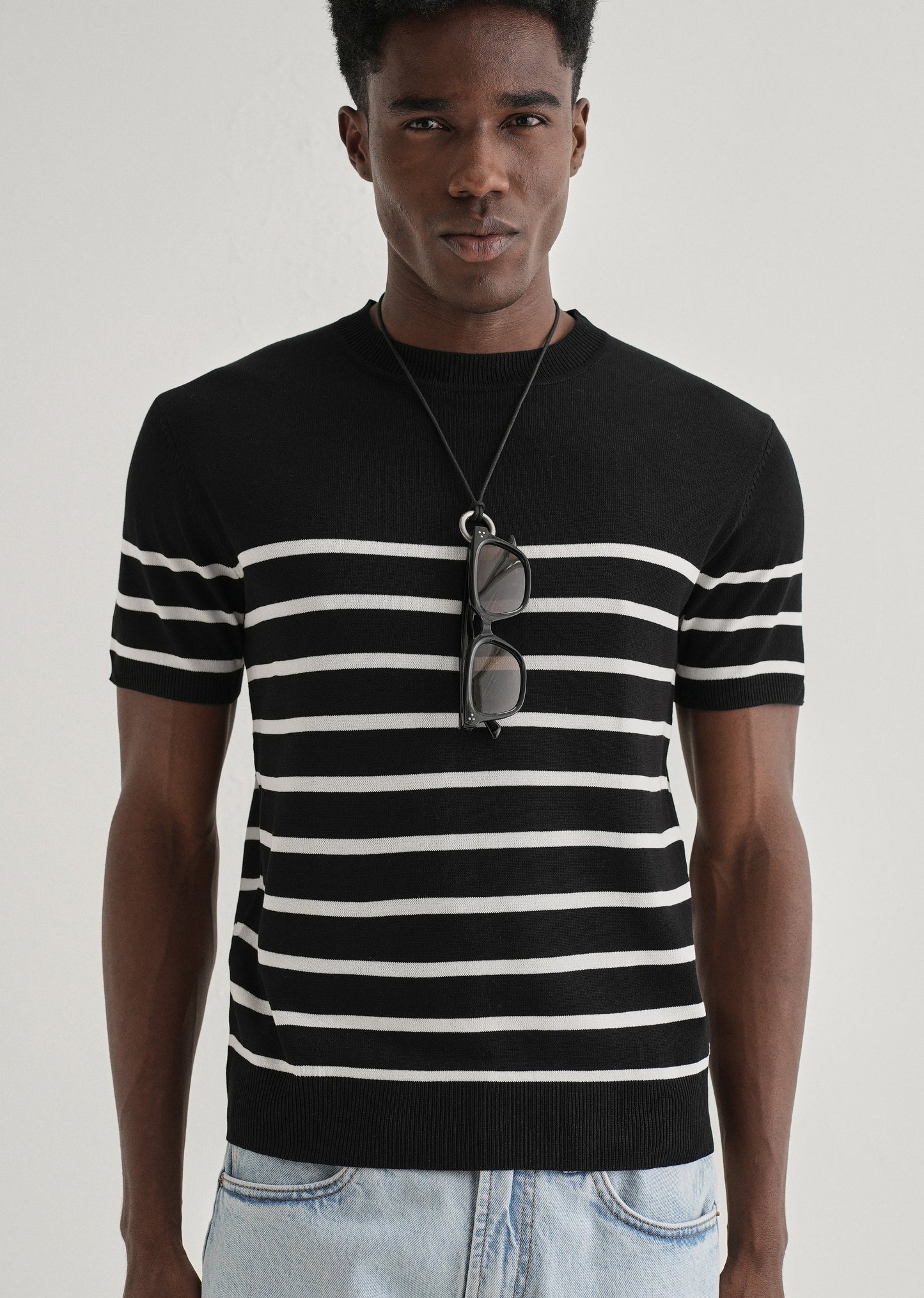 Black White Striped Knitted T-shirt