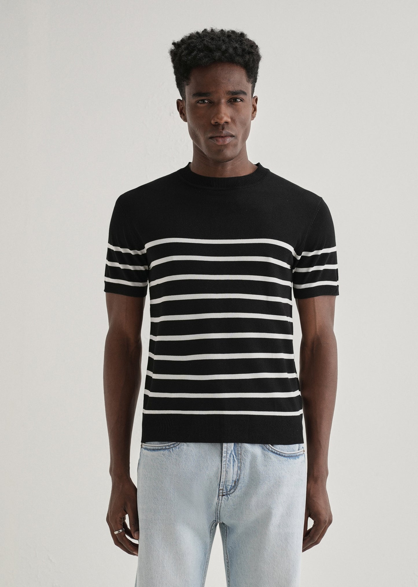 Black White Striped Knitted T-shirt