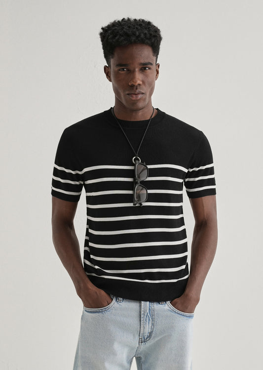 Black White Striped Knitted T-shirt