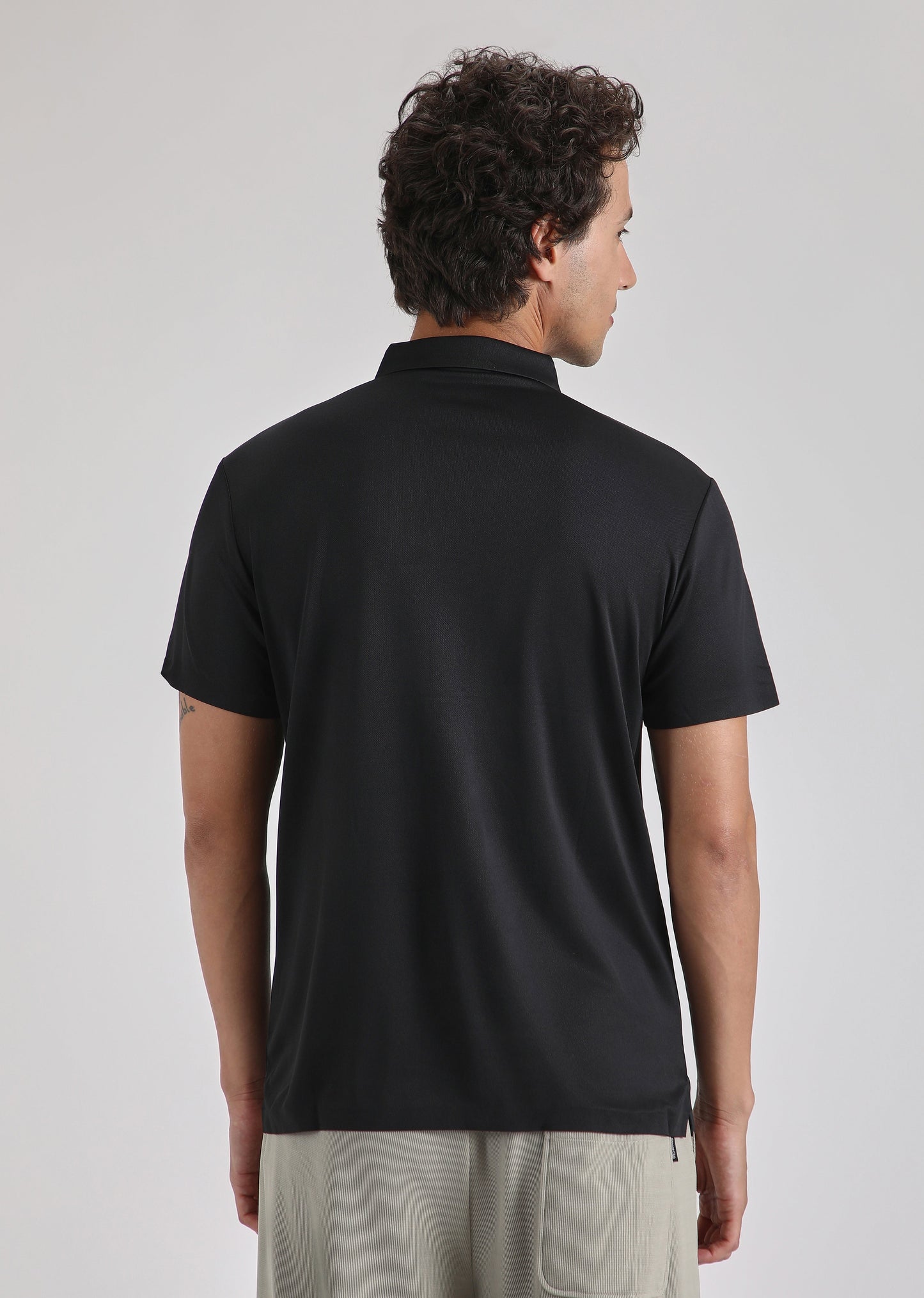 Black Plain Zipper Stitchless Polo T-shirt