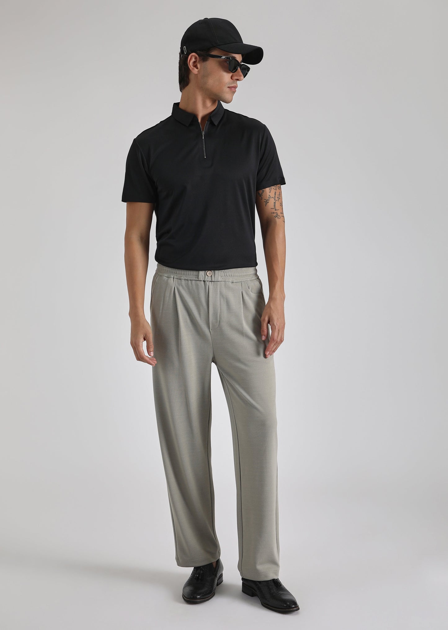 Black Plain Zipper Stitchless Polo T-shirt
