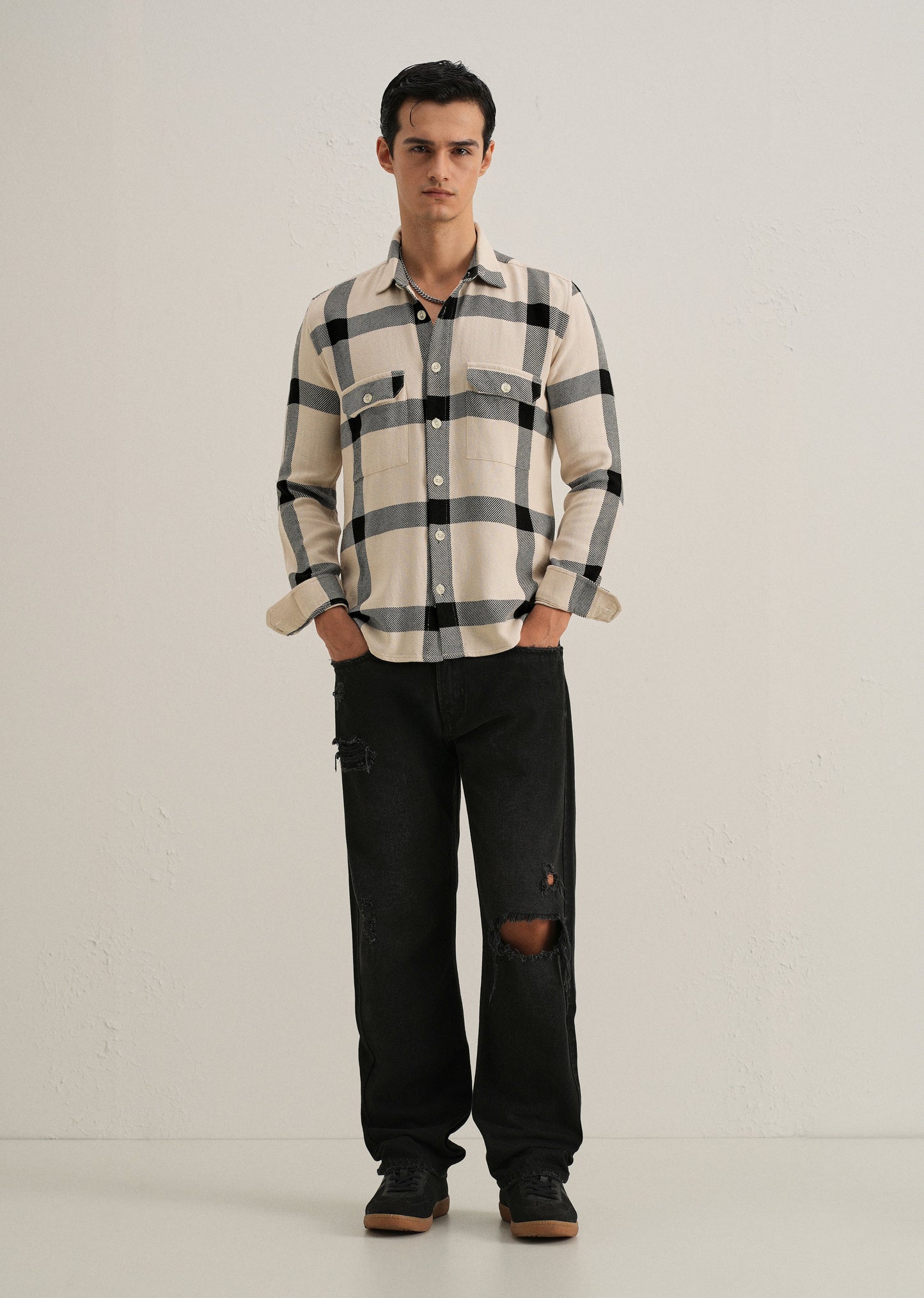Black & White Brushed Cotton Check Shirt