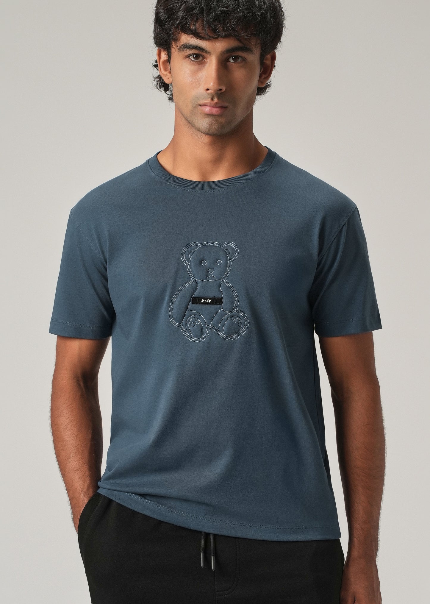 Blue Embossed Slim Fit T-Shirt