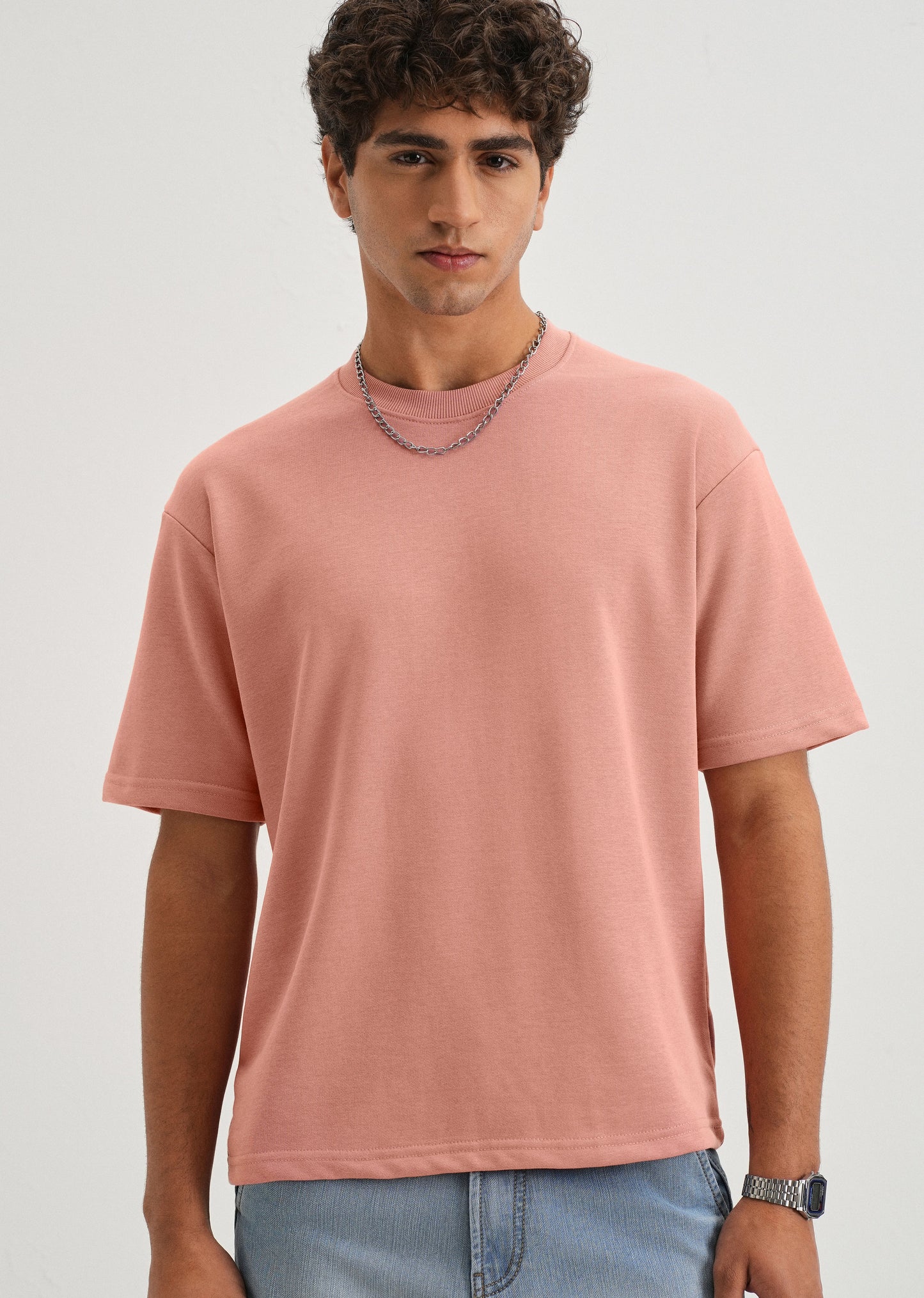 Brio Pink Plain Oversized Basic T-shirt