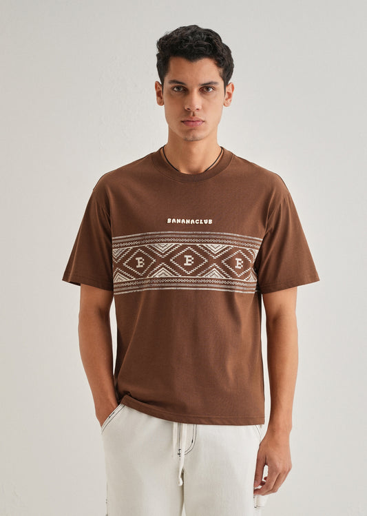 Brown Aztec Printed Oversized T-shirt