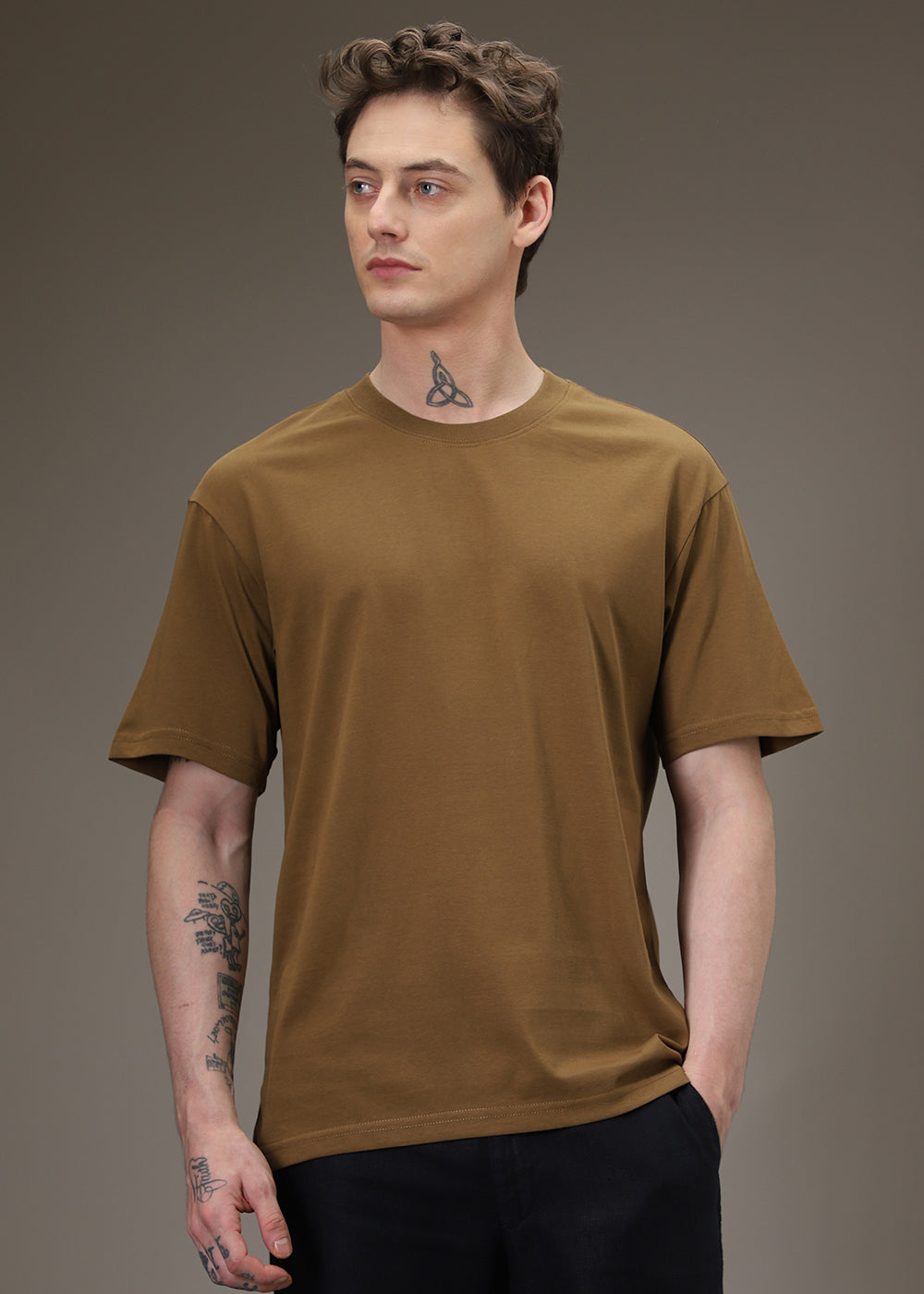Brown Plain Basic Oversized T-shirt