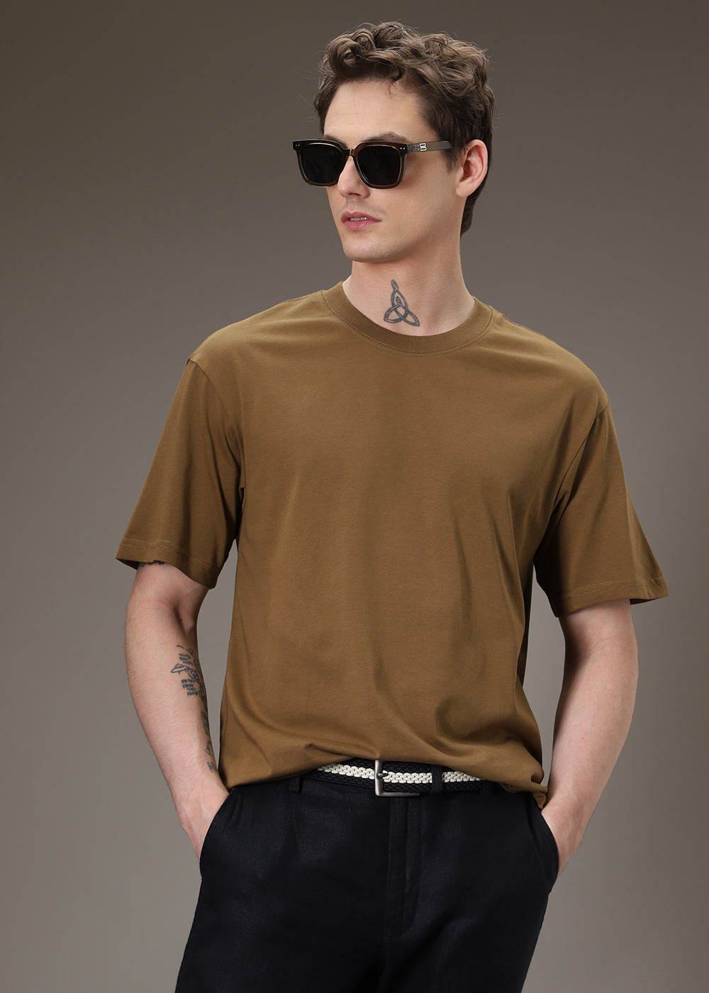 Brown Plain Basic Oversized T-shirt