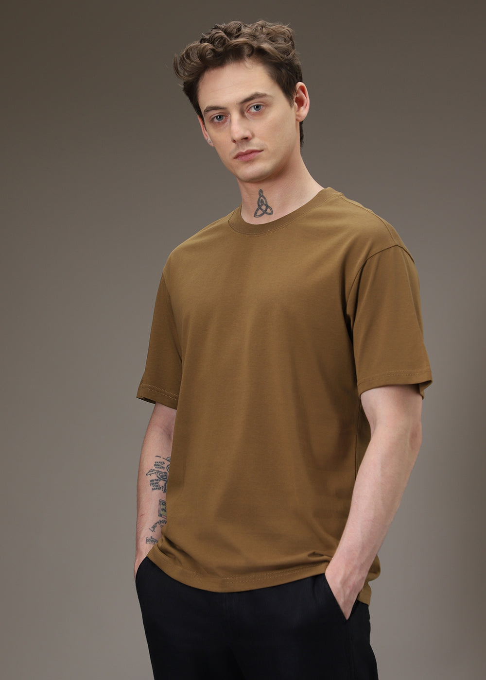 Brown Plain Basic Oversized T-shirt