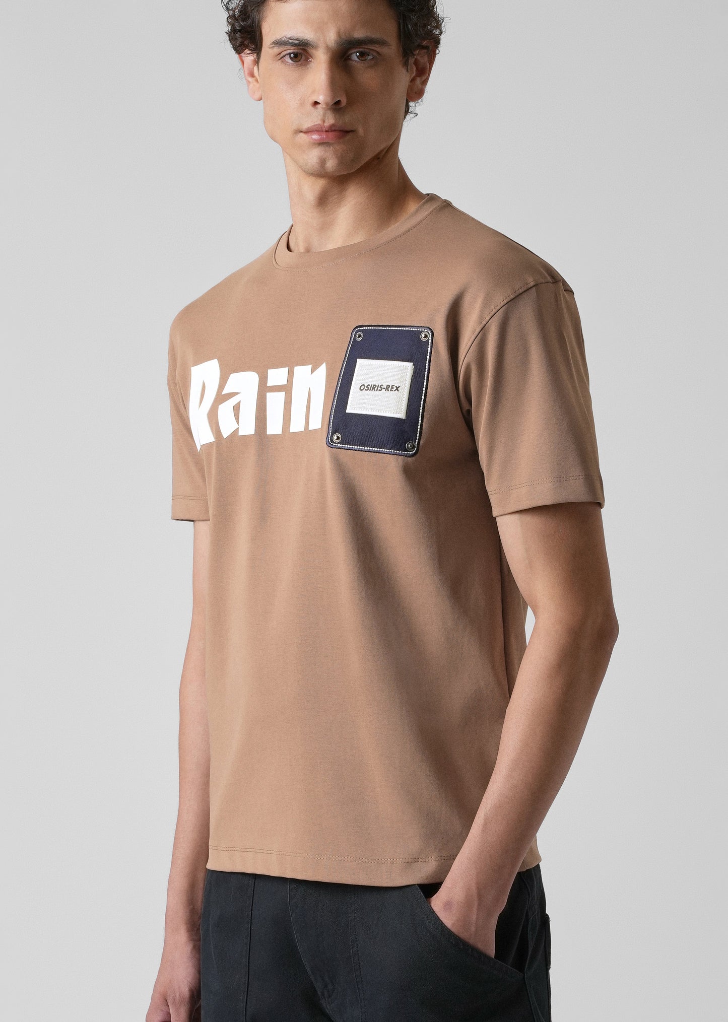 Brown Printed Patch Slim Fit T-shirt