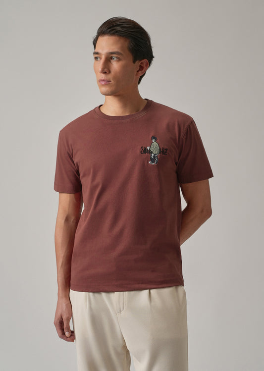 Brown Printed Slim Fit T-Shirt