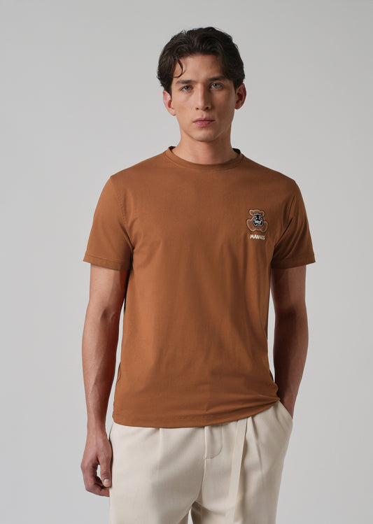 Brown Embossed Printed Slim Fit T-shirt