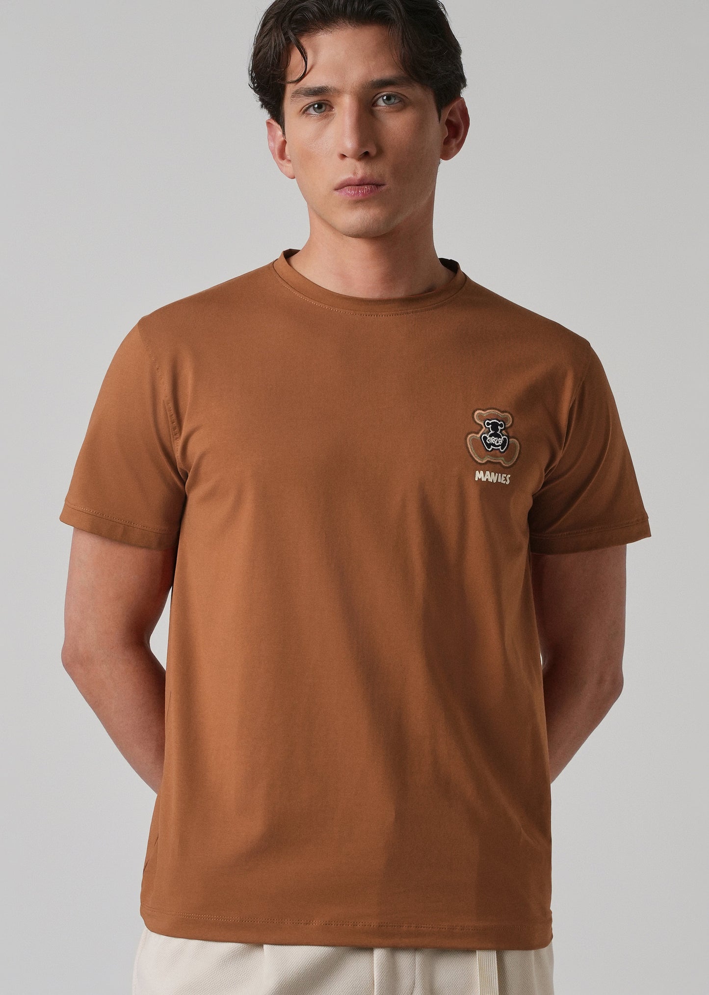 Brown Embossed Printed Slim Fit T-shirt