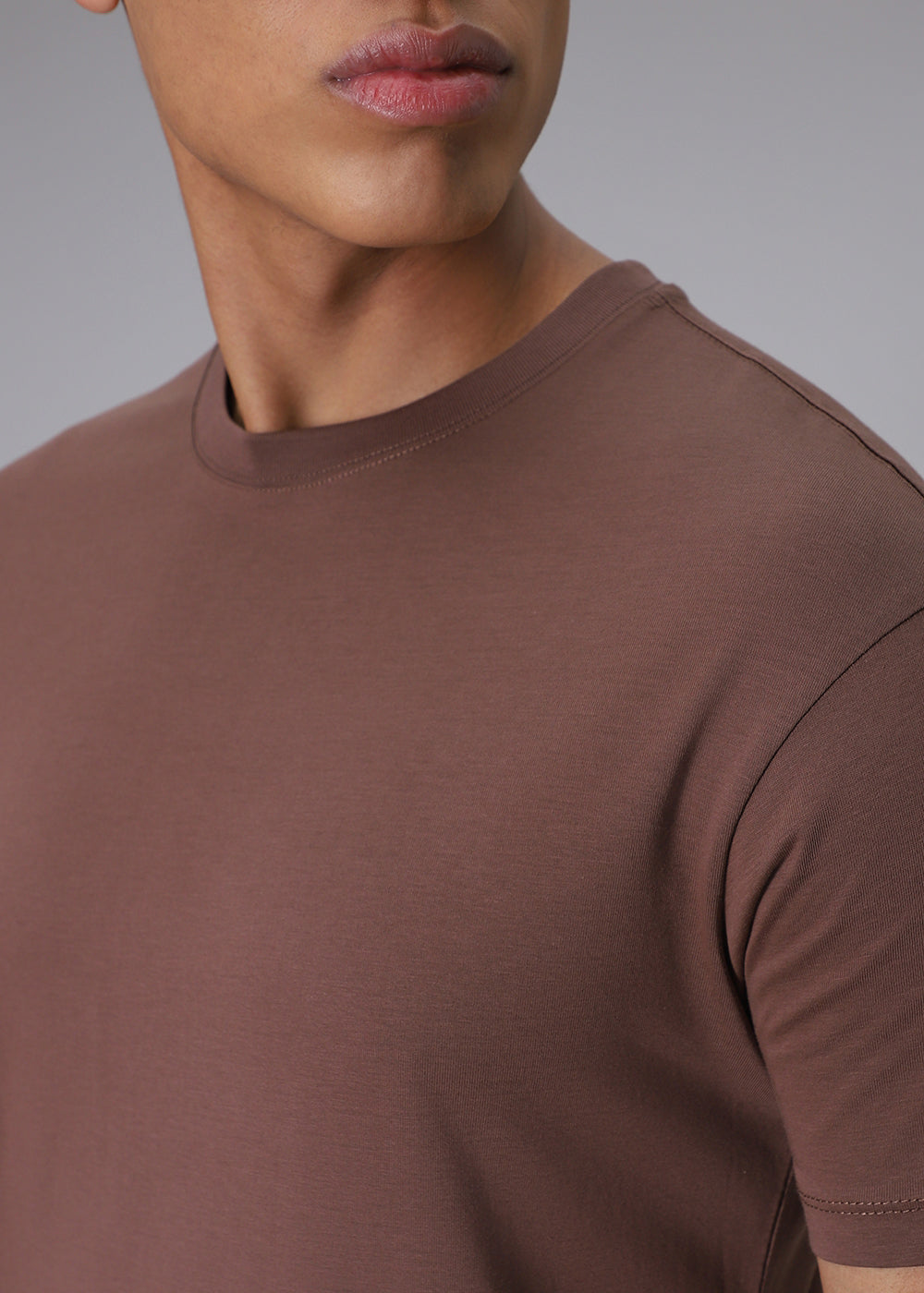 Brown Plain Regular Fit T-shirt