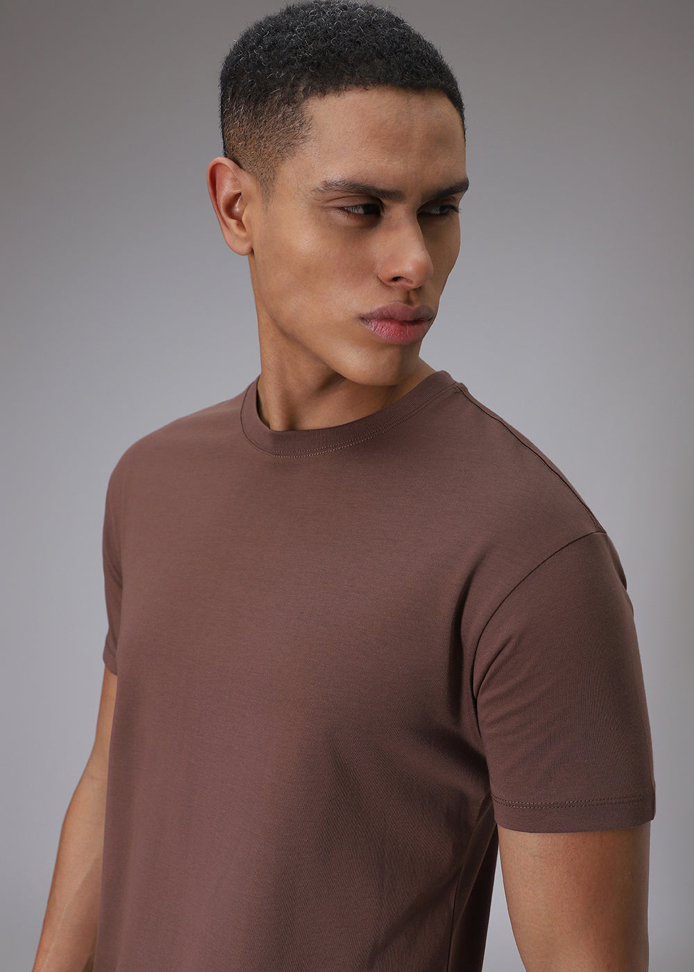 Brown Plain Regular Fit T-shirt