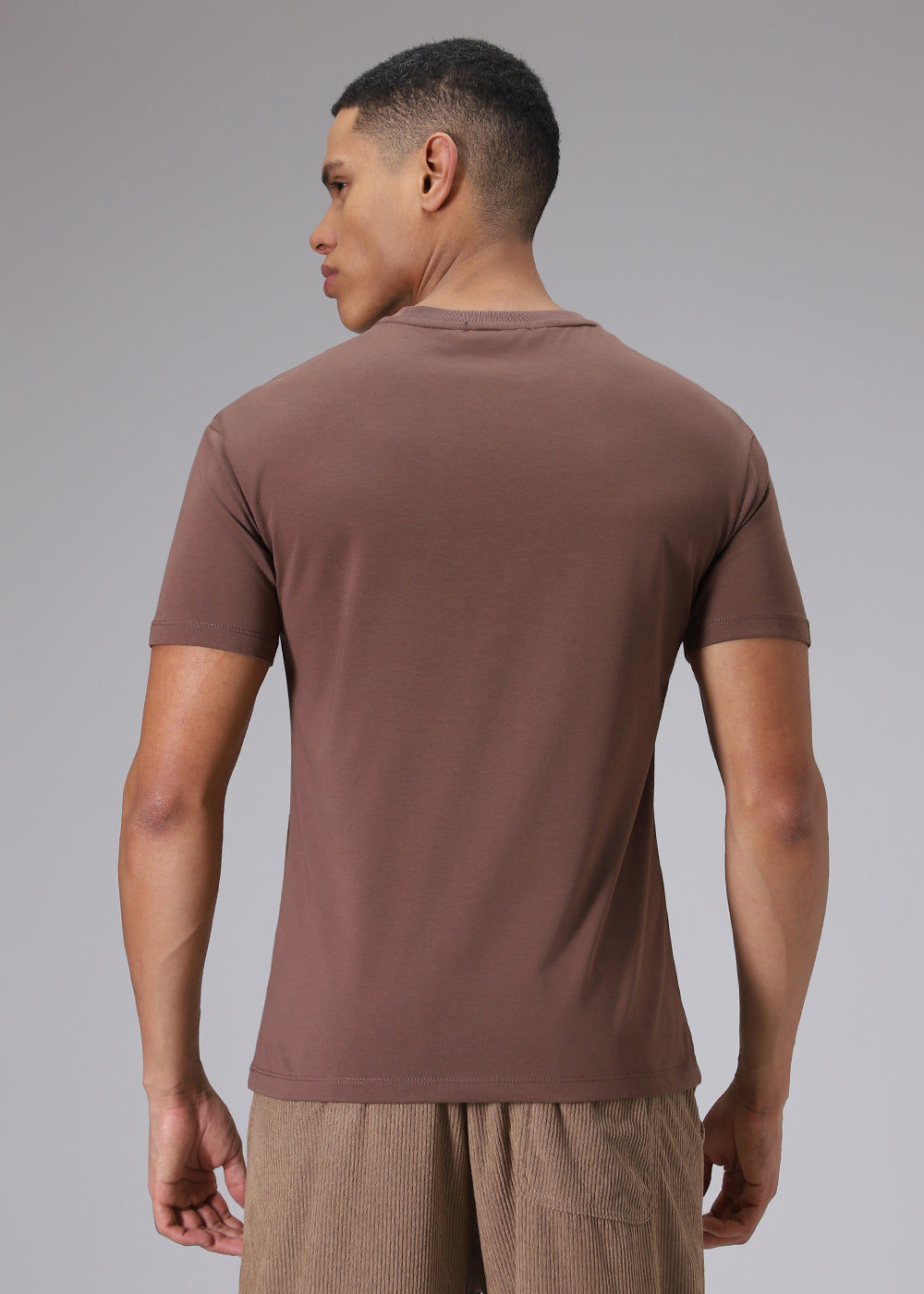 Brown Plain Regular Fit T-shirt