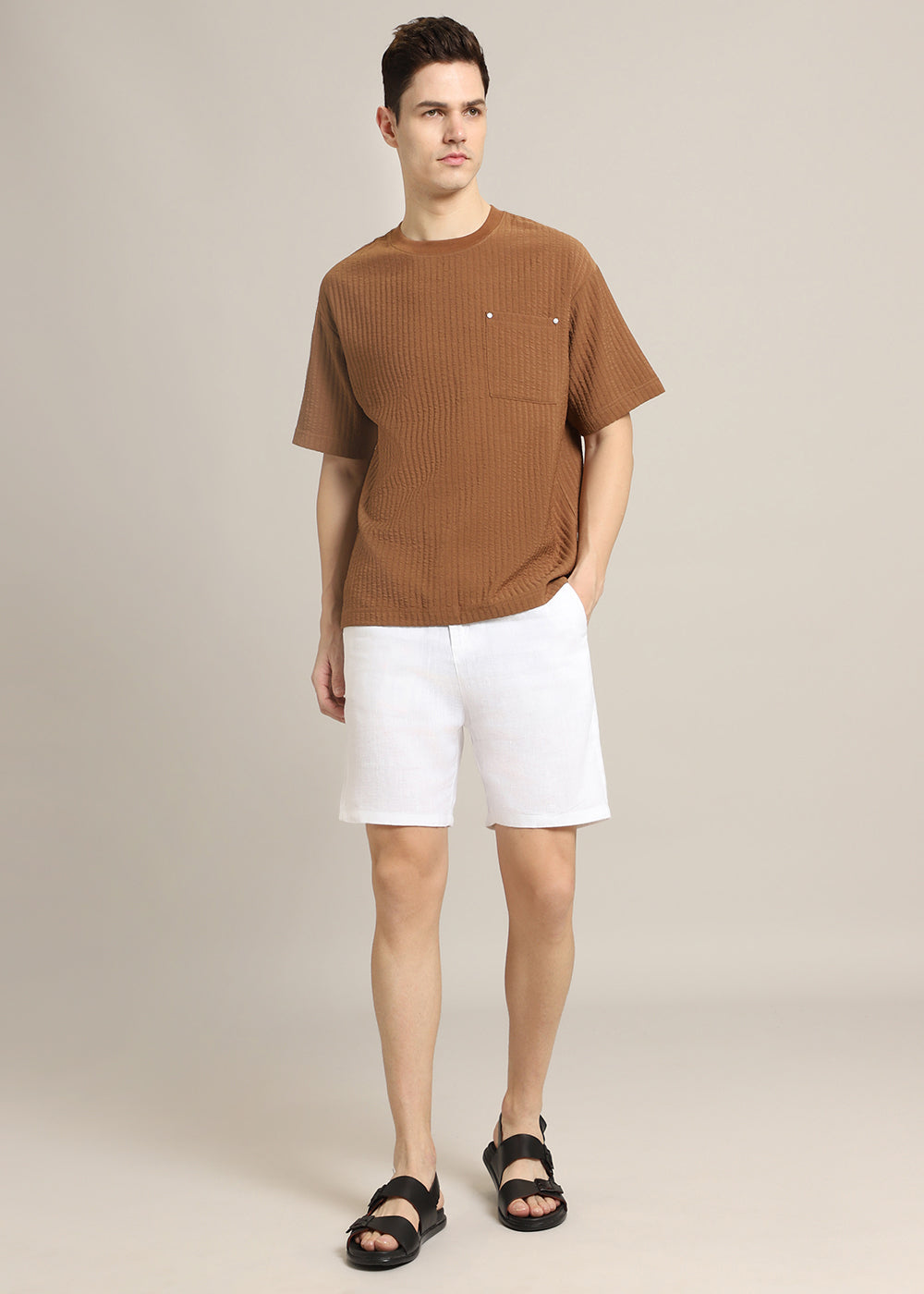 Brown Plain Textured Oversized T-shirt