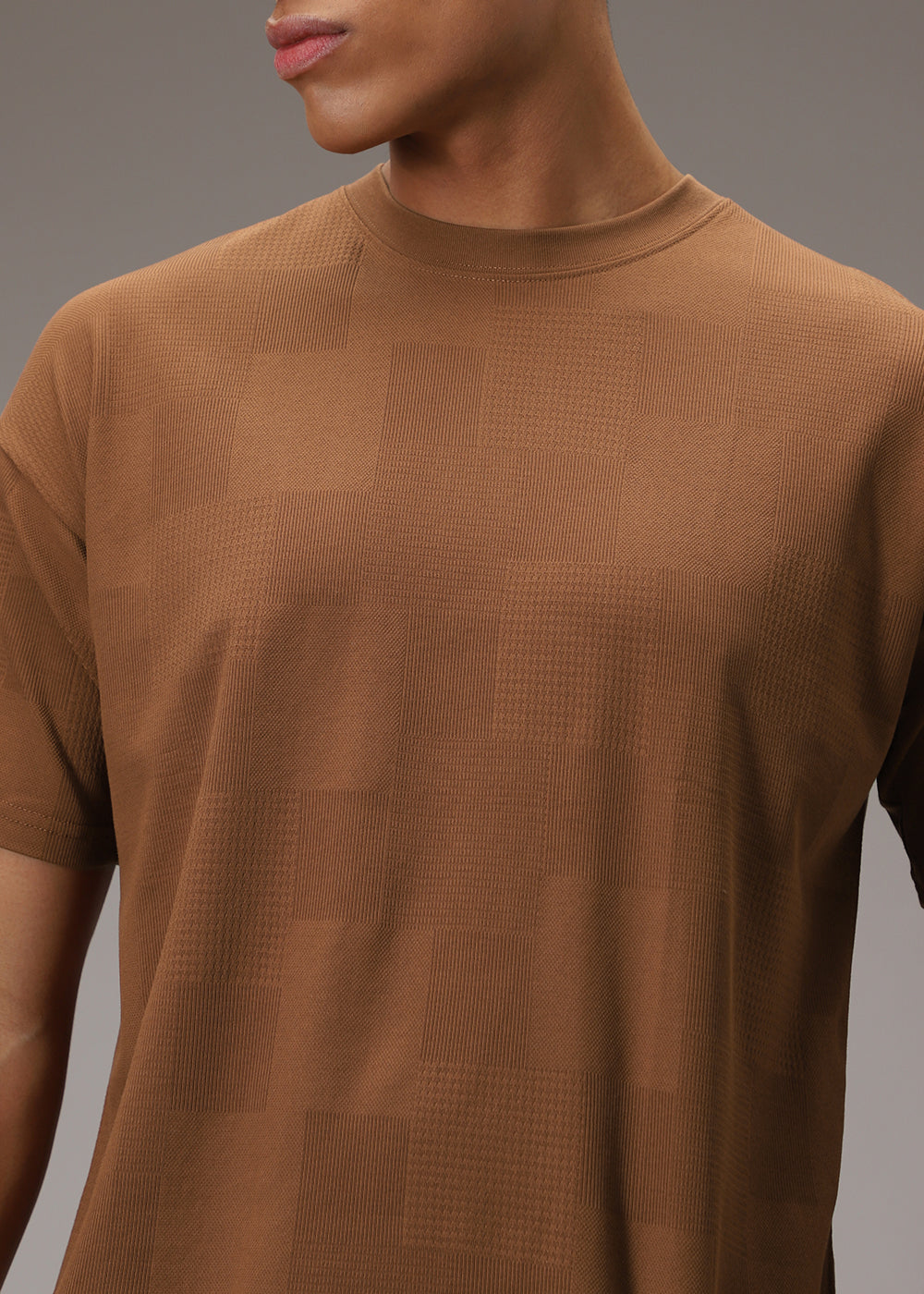 Brown Plain Waffle Texture Regular T-shirt