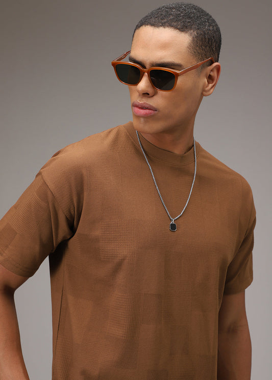Brown Plain Waffle Texture Regular T-shirt