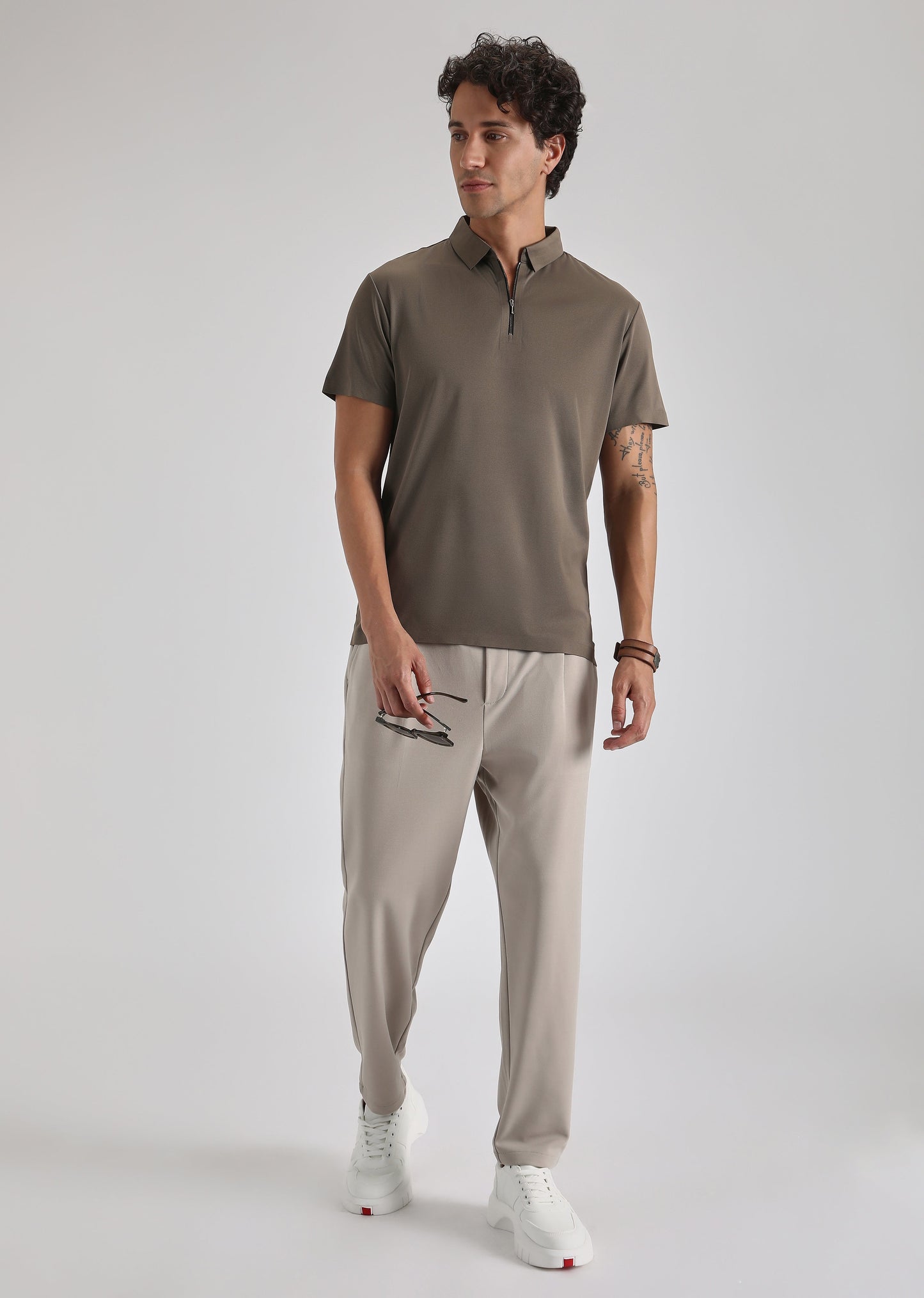 Brown Plain Zipper Stitchless Polo T-shirt