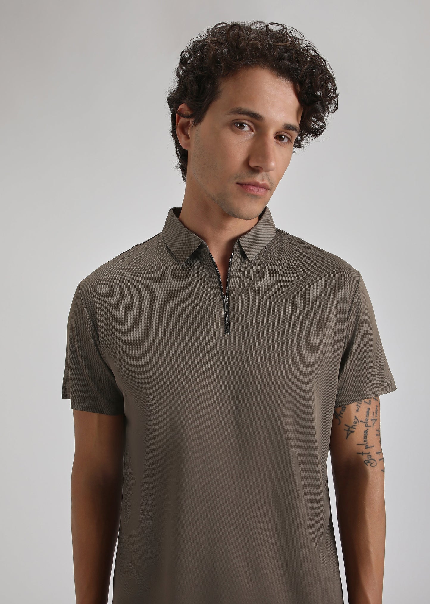 Brown Plain Zipper Stitchless Polo T-shirt
