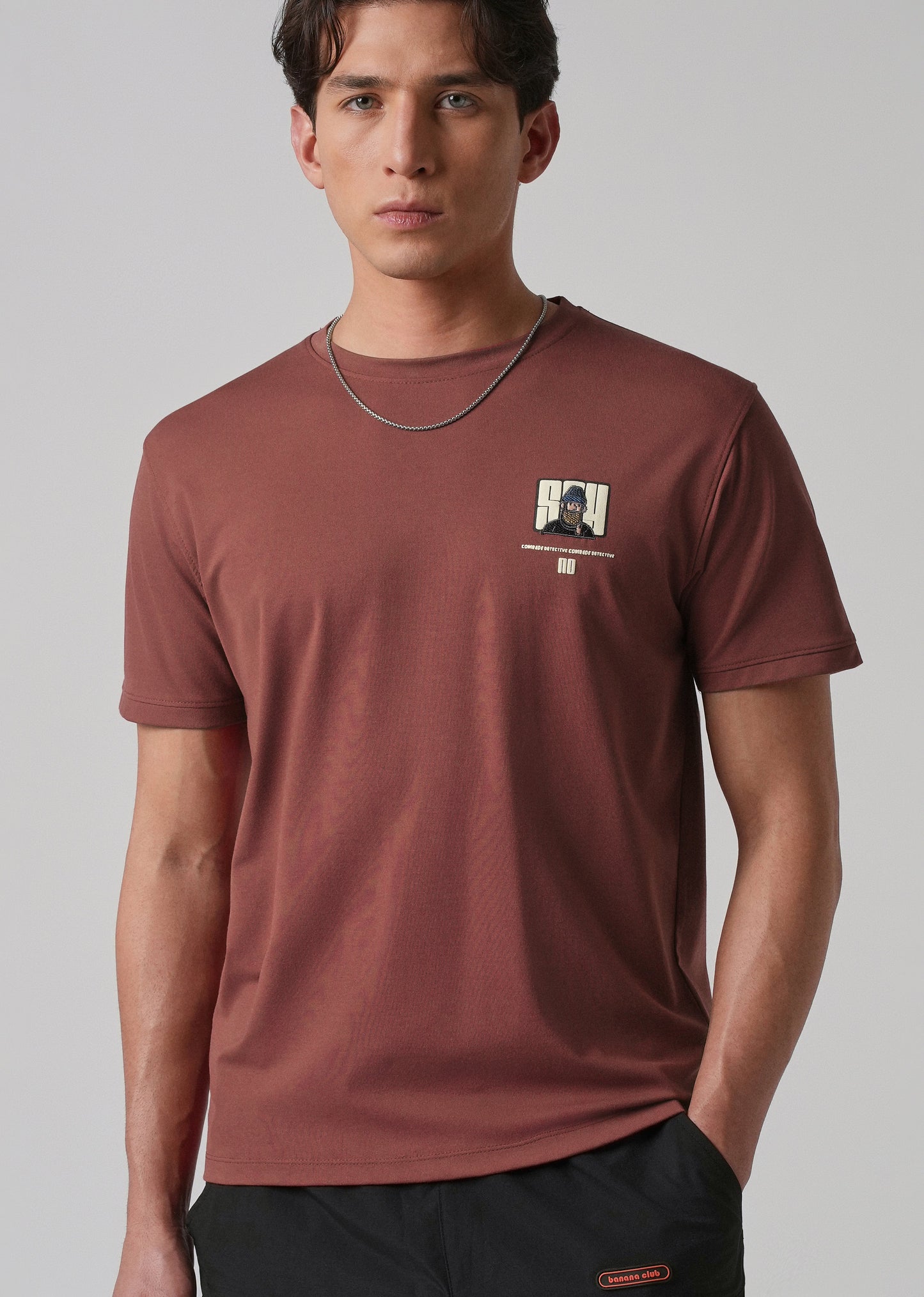 Brunt Brown Printed Slim Fit T-shirt
