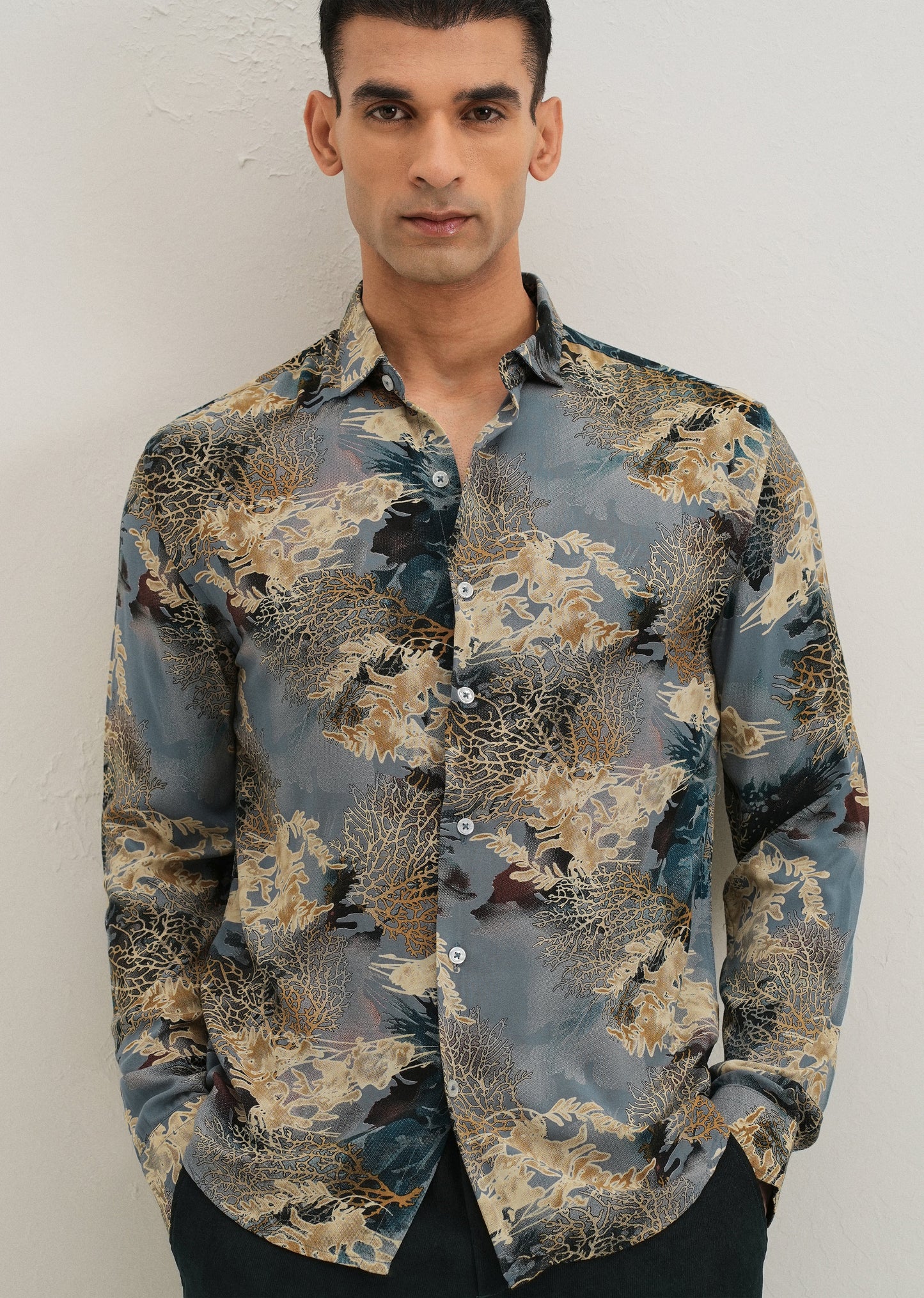 Coral Oasis Light Blue Feather shirt