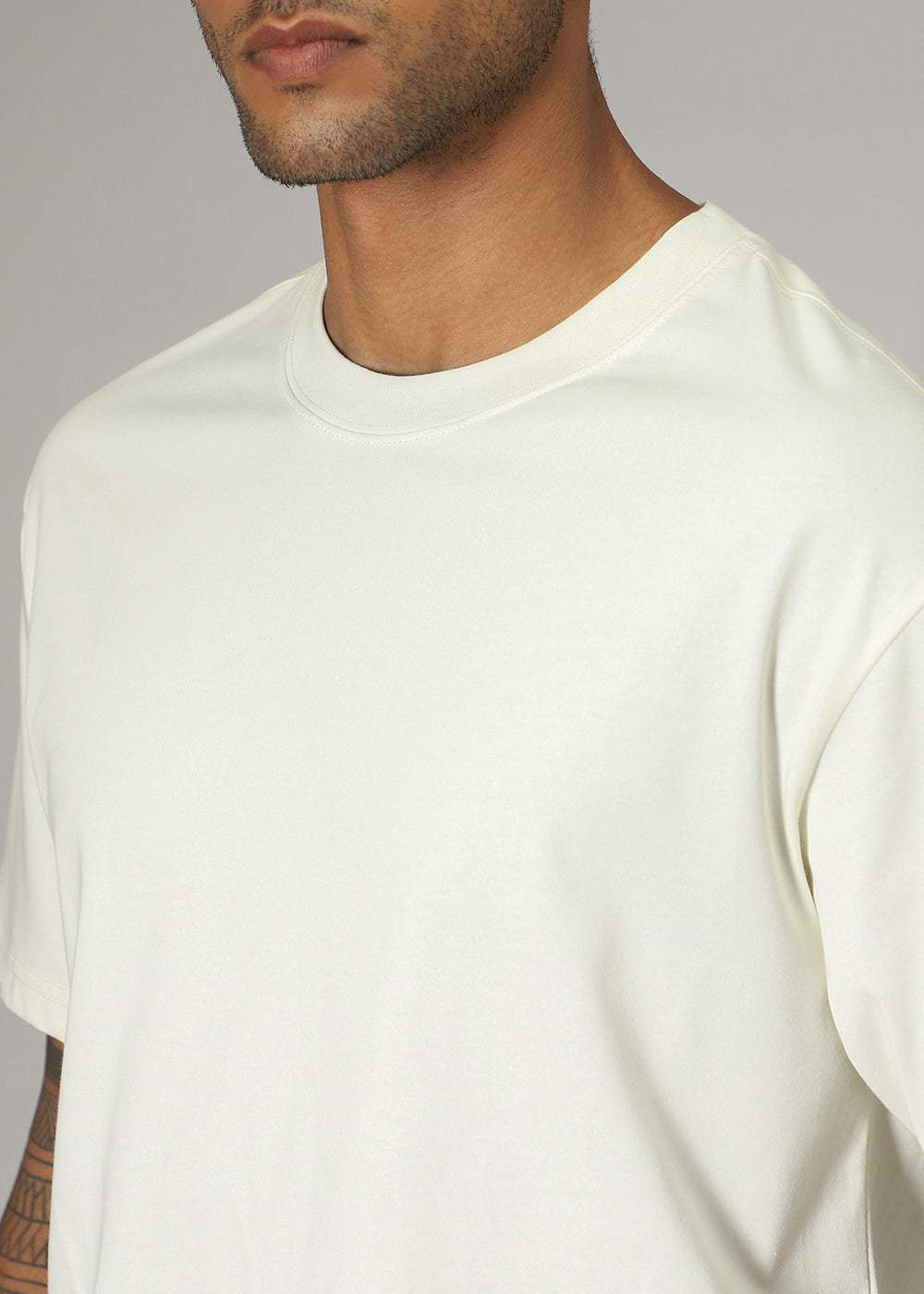 Cream Plain Basic Oversized T-shirt