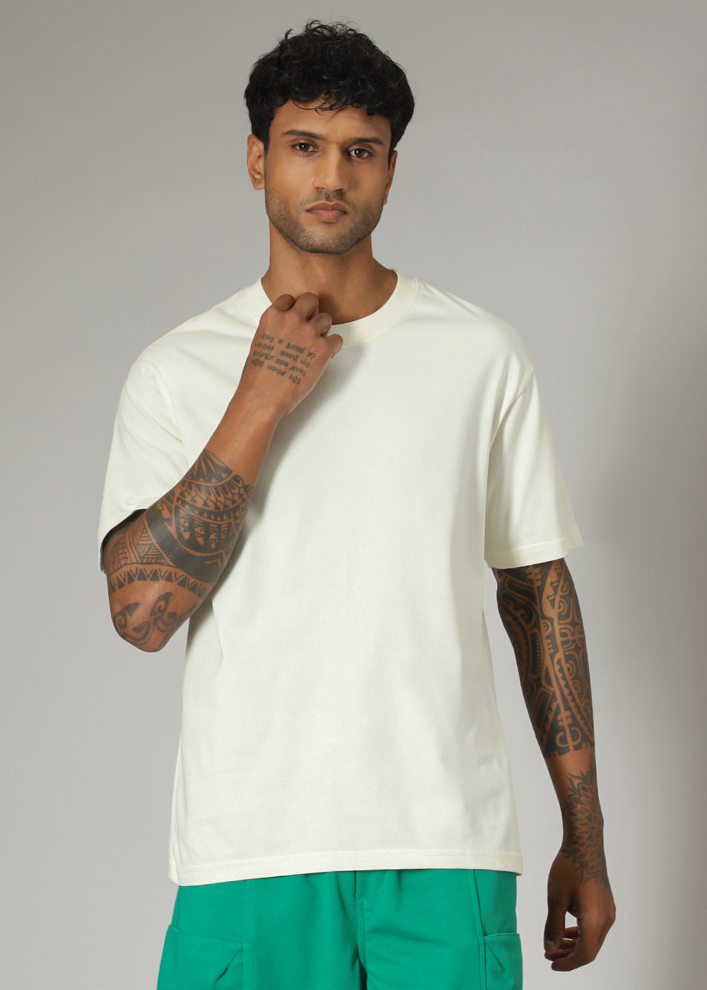 Cream Plain Basic Oversized T-shirt