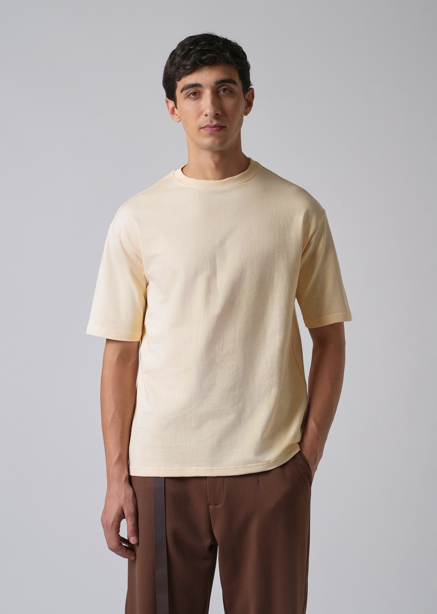 Cream Basic Relaxed Fit T-shirt