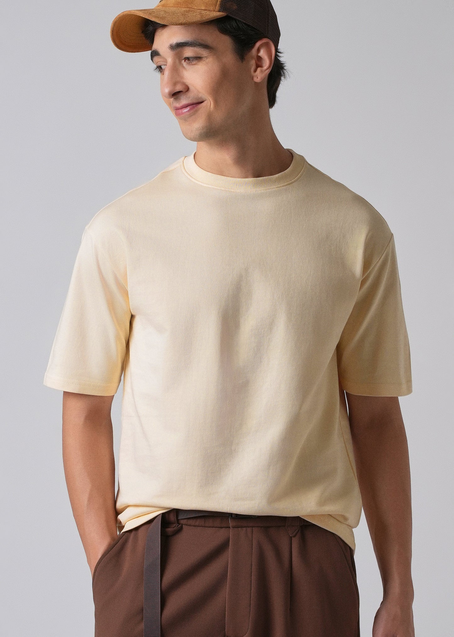 Cream Basic Relaxed Fit T-shirt
