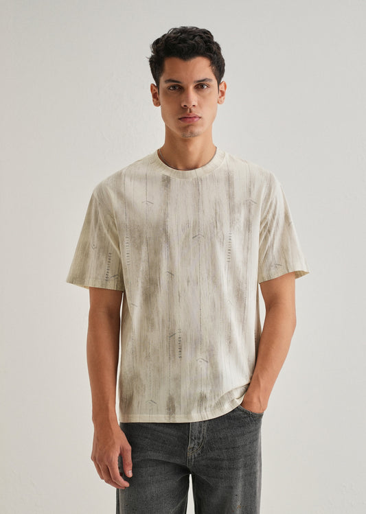 Cream Printed Oversized T-shirt