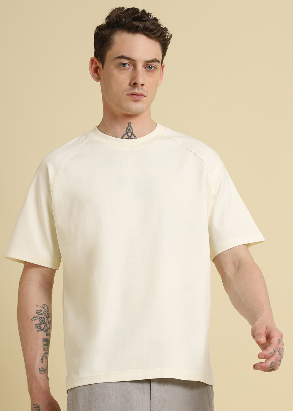 Cream Plain Raglan Sleeve Oversized T-Shirt