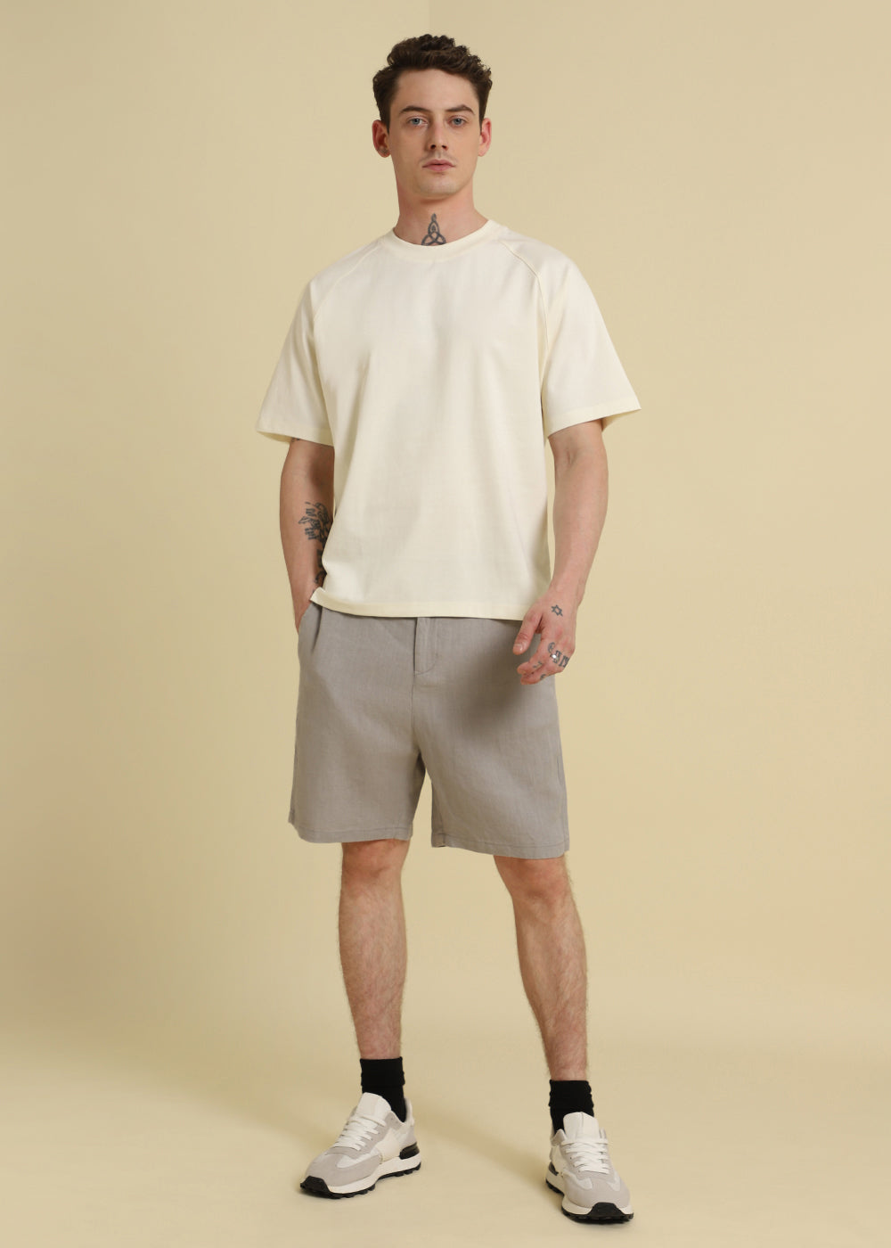 Cream Plain Raglan Sleeve Oversized T-Shirt