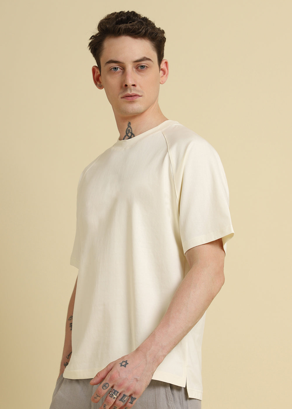 Cream Plain Raglan Sleeve Oversized T-Shirt