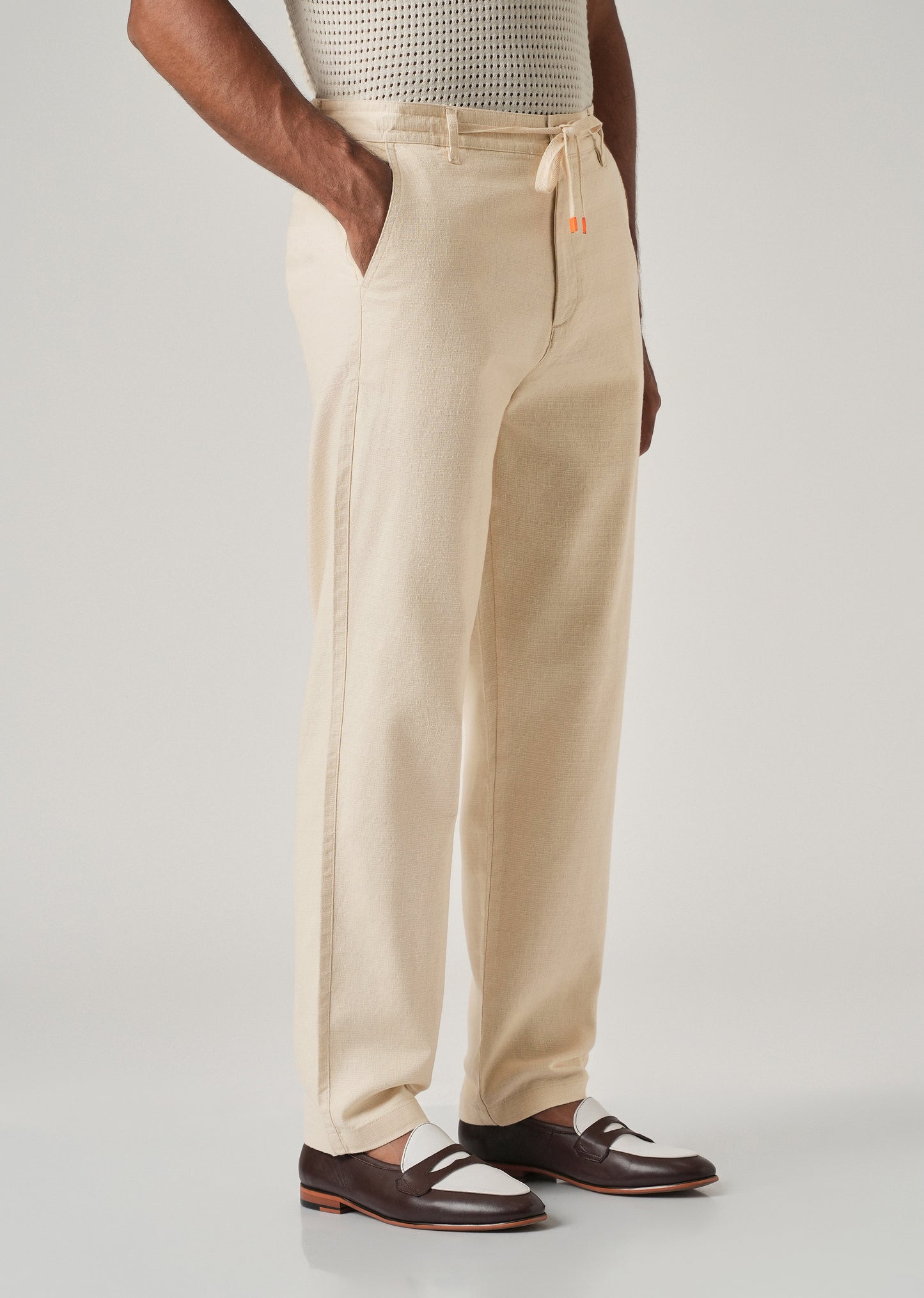 Cream Linen-Look Cotton Trousers