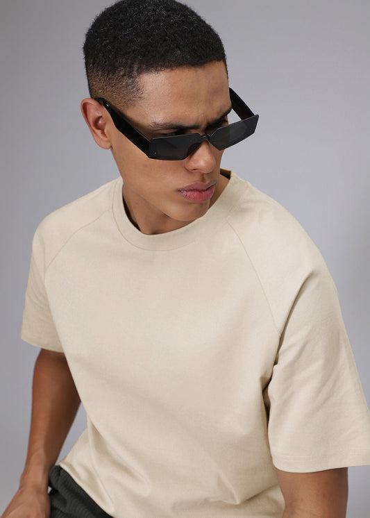 Tan Beige Plain Raglan Oversized T-shirt