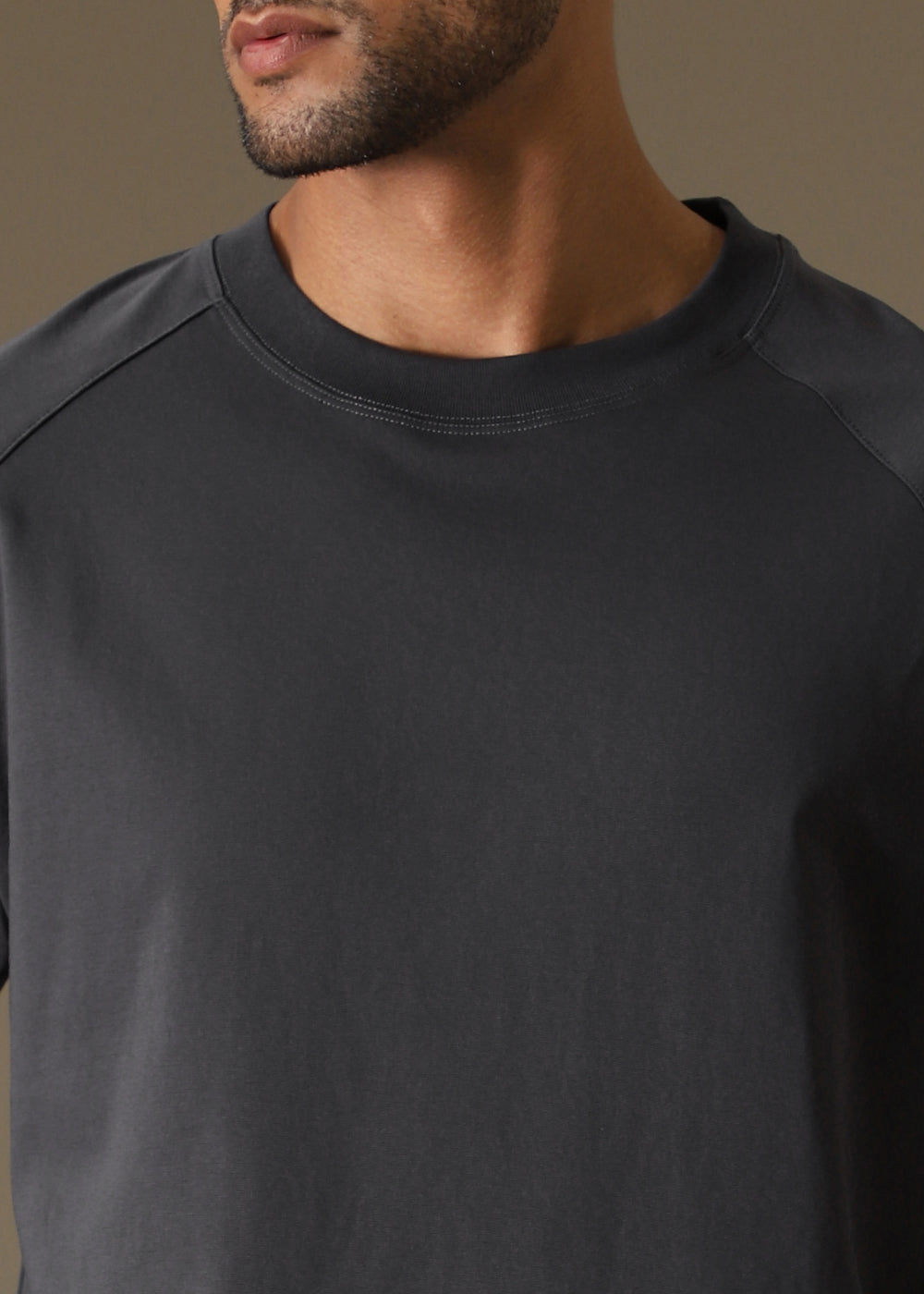 Cut And Sew Dark Grey Plain Oversized T-shirt