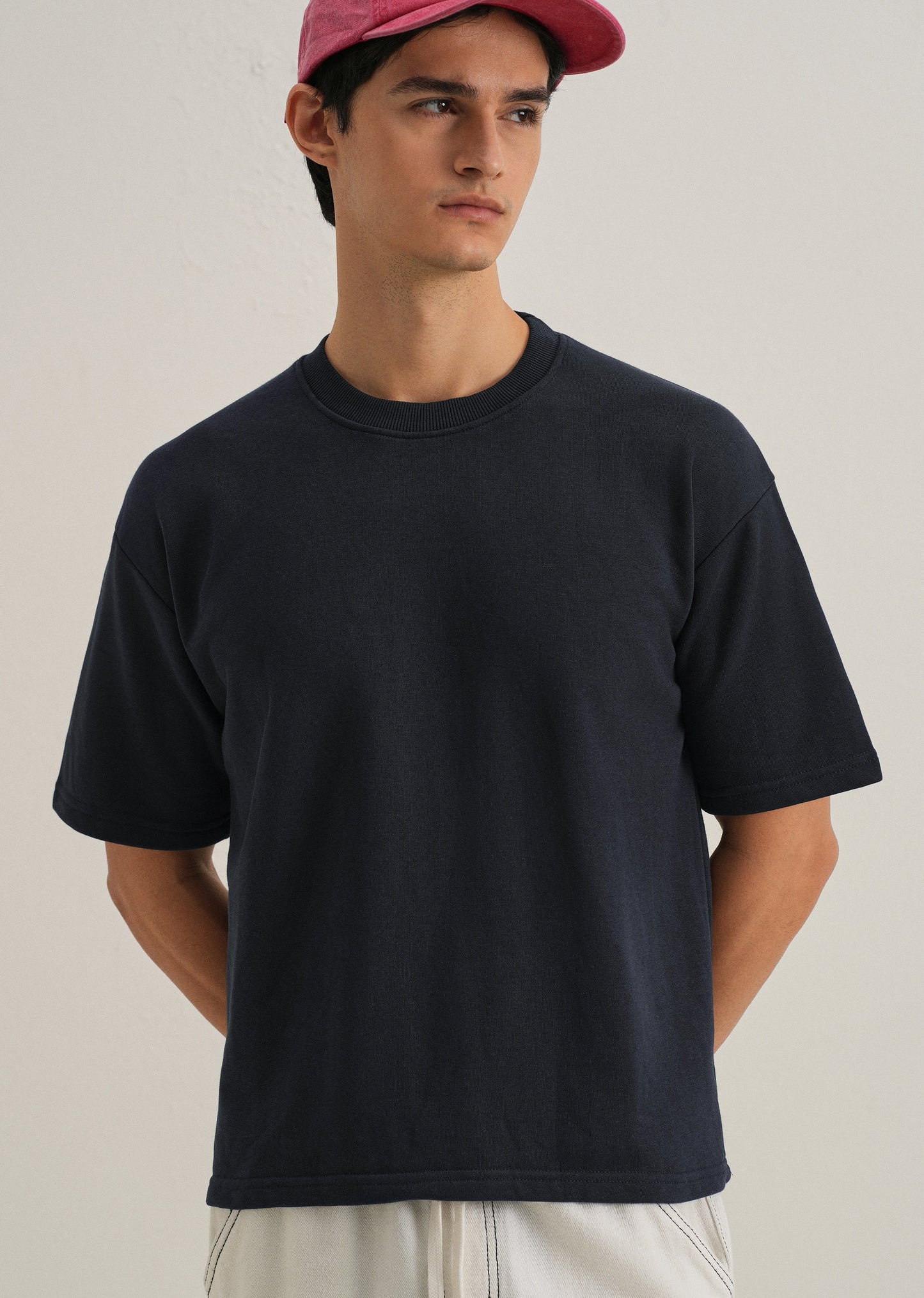 Dark Blue Plain Oversized Basic T-shirt